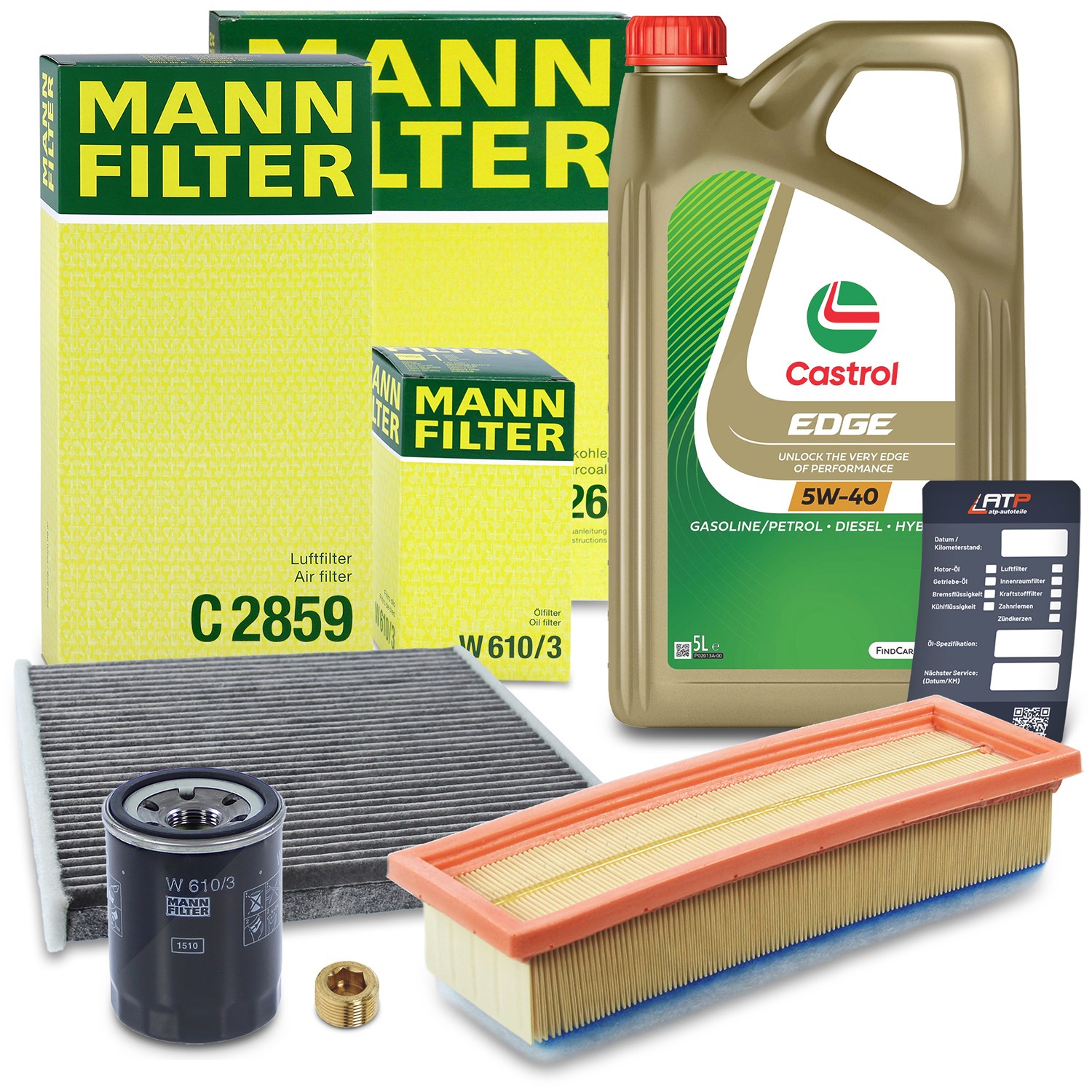 Mann-filter Inspektionspaket A + 5L CASTROL EDGE FST 5W-40 [Hersteller-Nr. 10492570] für Fiat, Ford, Lancia