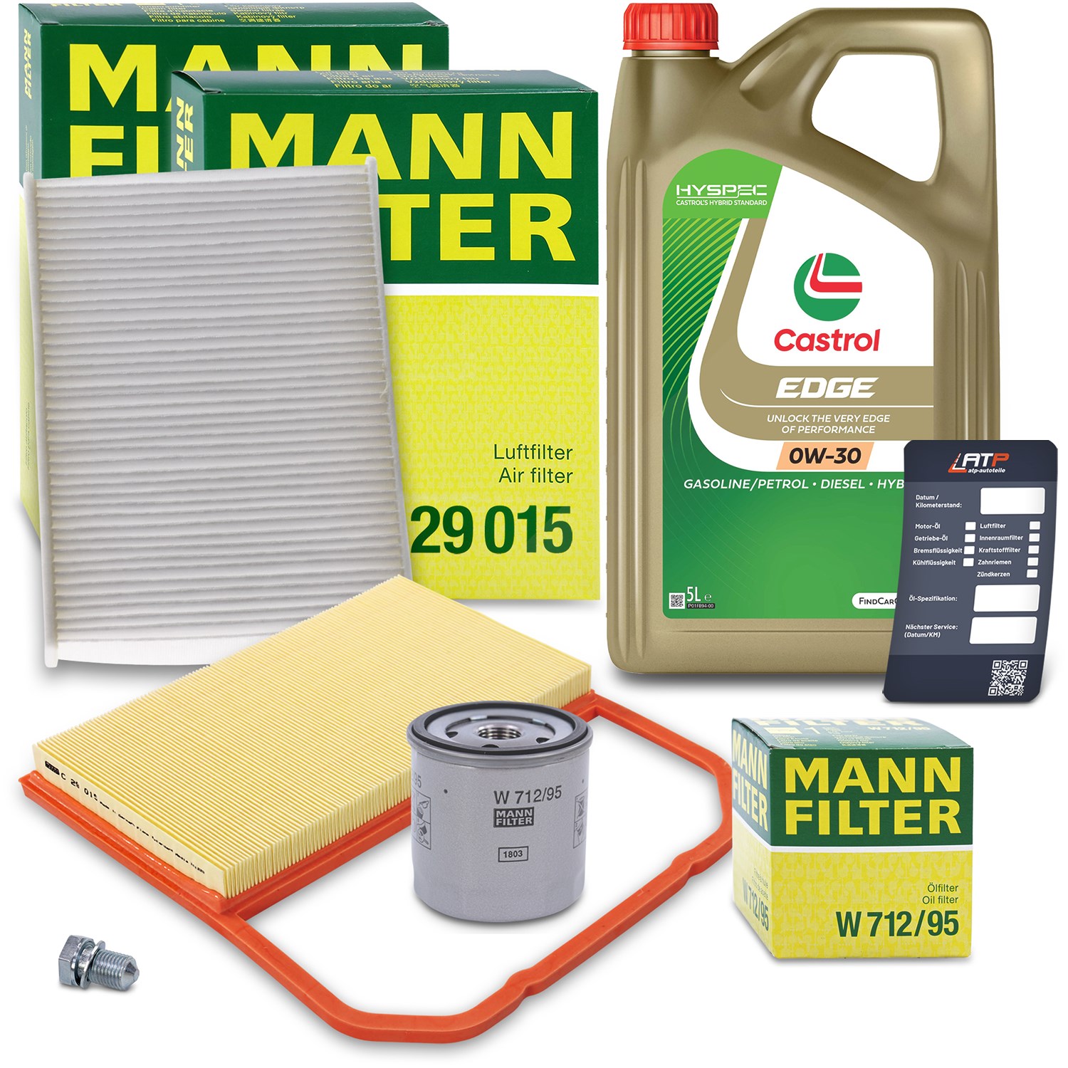 Mann-filter Inspektionspaket A + 5L CASTROL EDGE FST 0W-30 [Hersteller-Nr. 10492577] für Skoda, Seat, VW