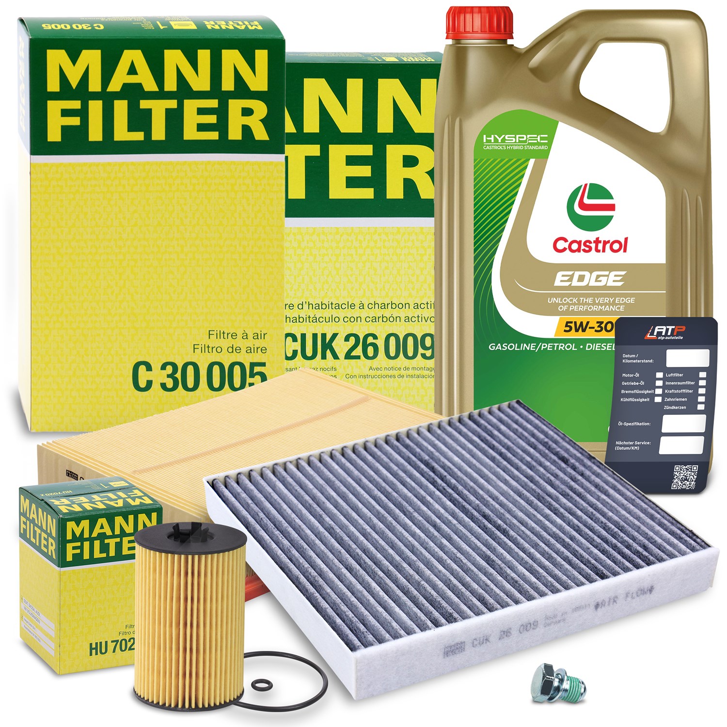 Mann-filter Inspektionspaket Set A + 5l 5W-30 Motoröl [Hersteller-Nr. 40511115] für Audi, Seat, Skoda, VW