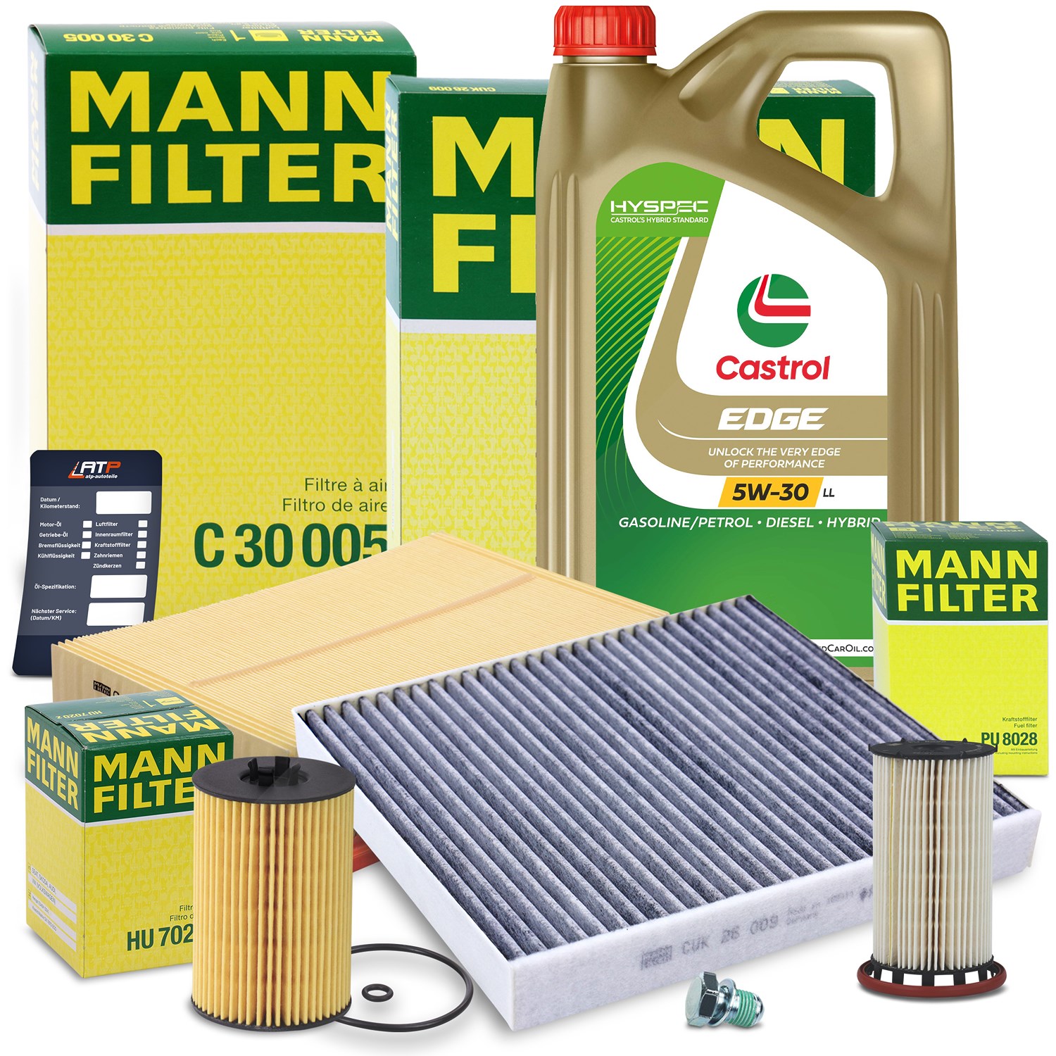 Mann-filter Inspektionspaket Set B + 5l 5W-30 Motoröl [Hersteller-Nr. 40511116] für Audi, Skoda, Seat, VW