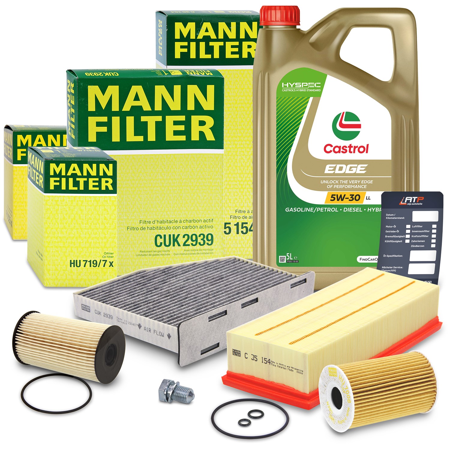 Mann-filter Inspektionspaket B + 5 L CASTROL EDGE FST 5W-30 LL [Hersteller-Nr. 10492117] für Skoda, VW, Audi, Seat