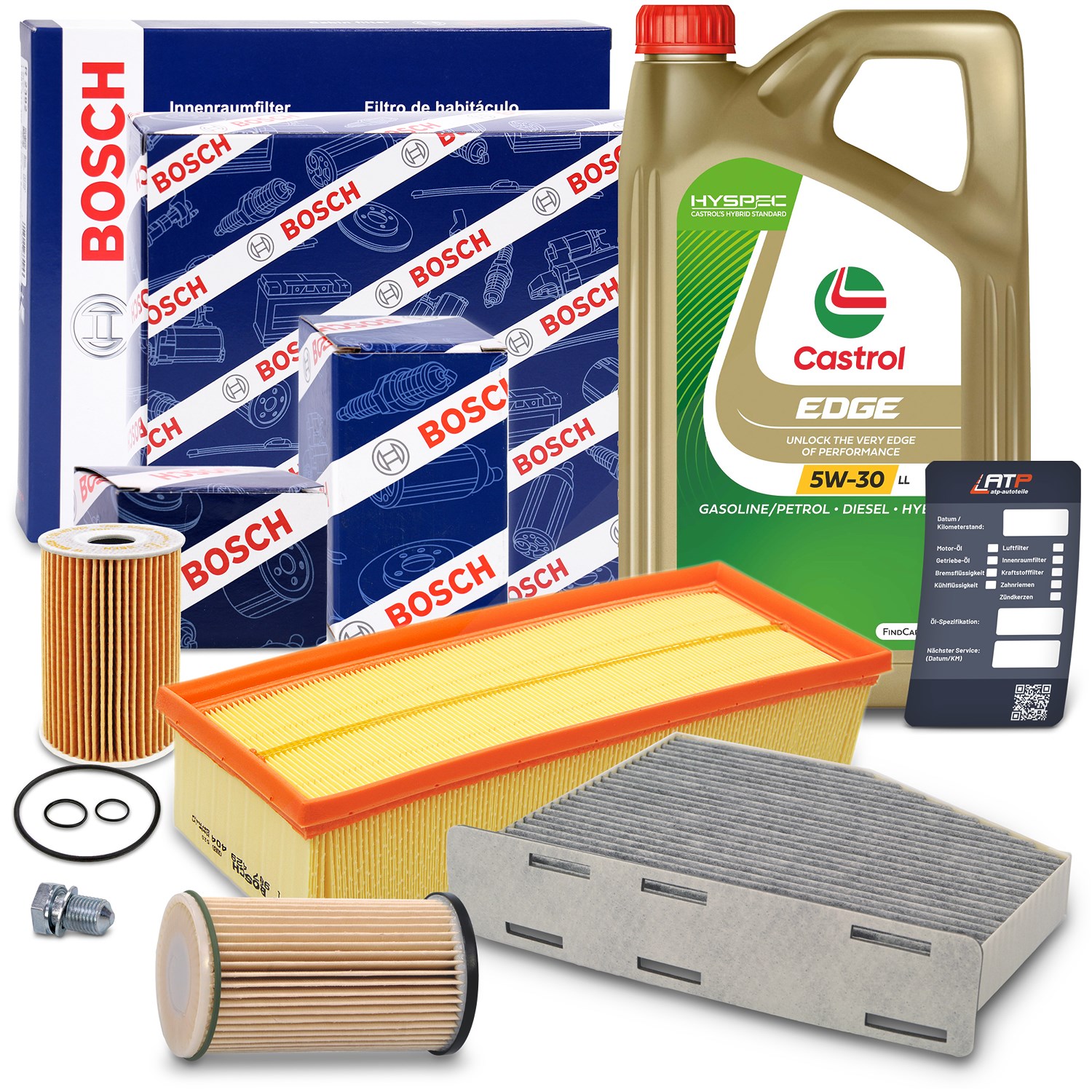 Bosch Inspektionspaket B + 5 L CASTROL 5W-30 LL [Hersteller-Nr. 10492139] für Seat, VW, Audi, Skoda