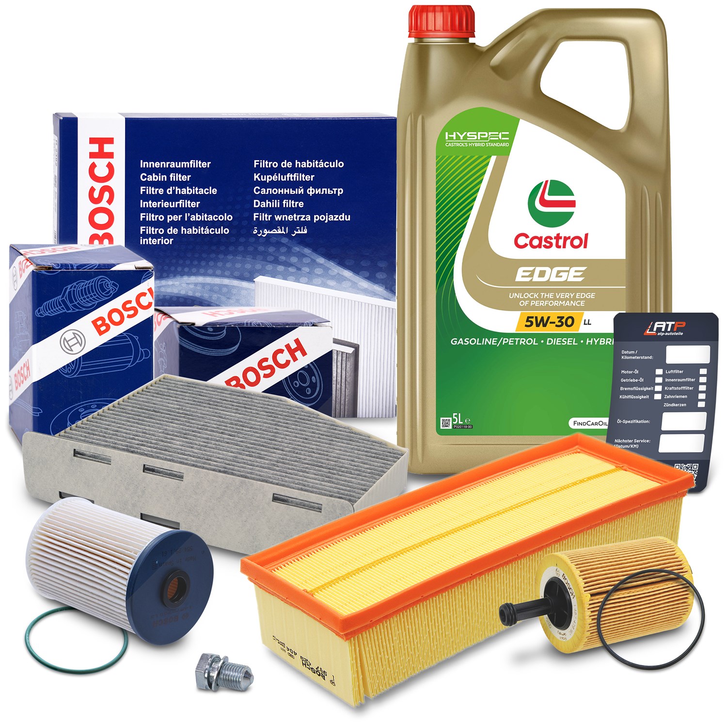 Bosch Inspektionspaket B + 5 L CASTROL 5W-30 LL [Hersteller-Nr. 10492146] für Seat, VW, Skoda