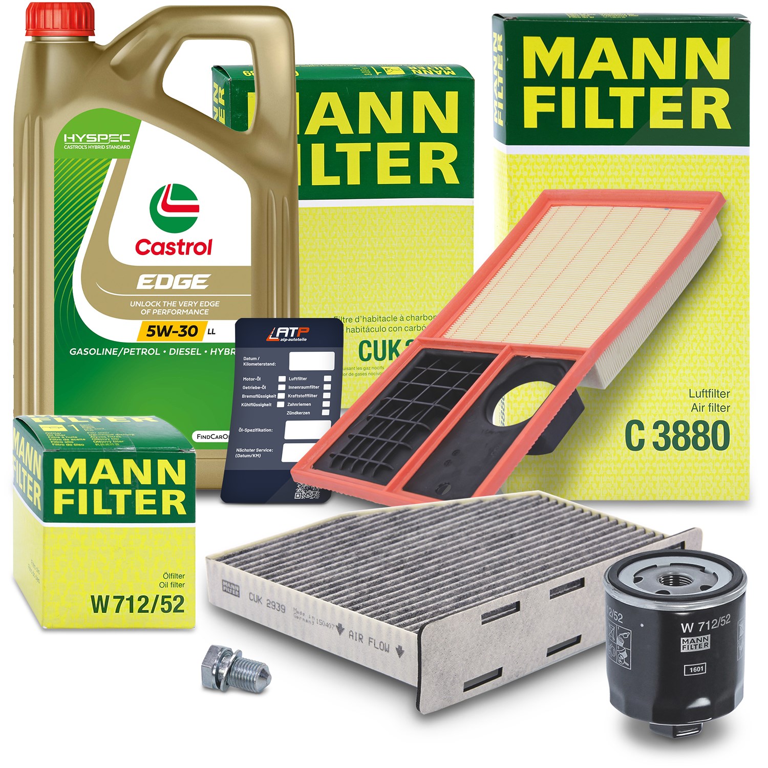 Mann-filter Inspektionspaket A + 5L CASTROL EDGE FST 5W-30 LL [Hersteller-Nr. 10492366] für Seat, Skoda, VW
