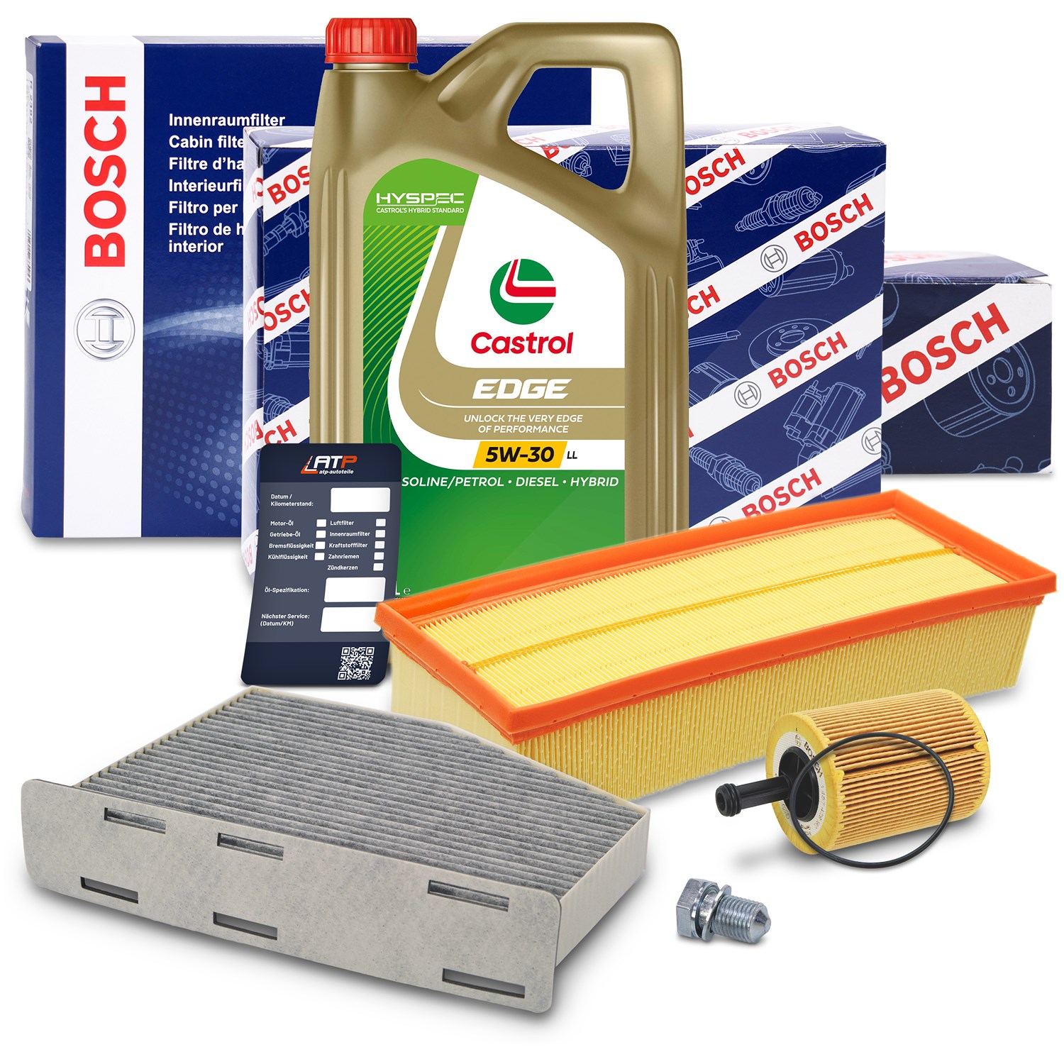 Bosch Inspektionspaket A + 5 L CASTROL EDGE 5W-30 LL [Hersteller-Nr. 10492380] für Seat, Skoda, VW, Audi