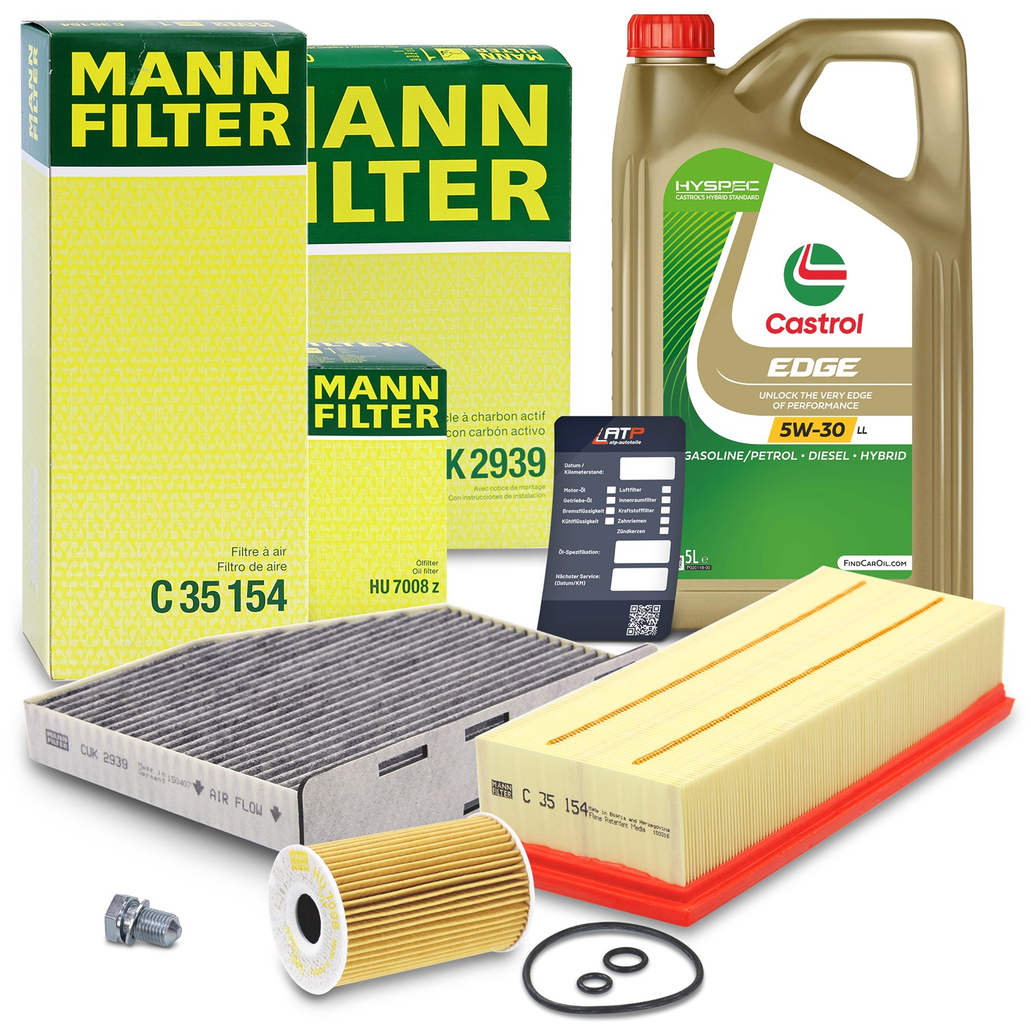 Mann-filter Inspektionspaket A + 5L CASTROL EDGE FST 5W-30 LL [Hersteller-Nr. 10492407] für Audi, VW, Seat, Skoda