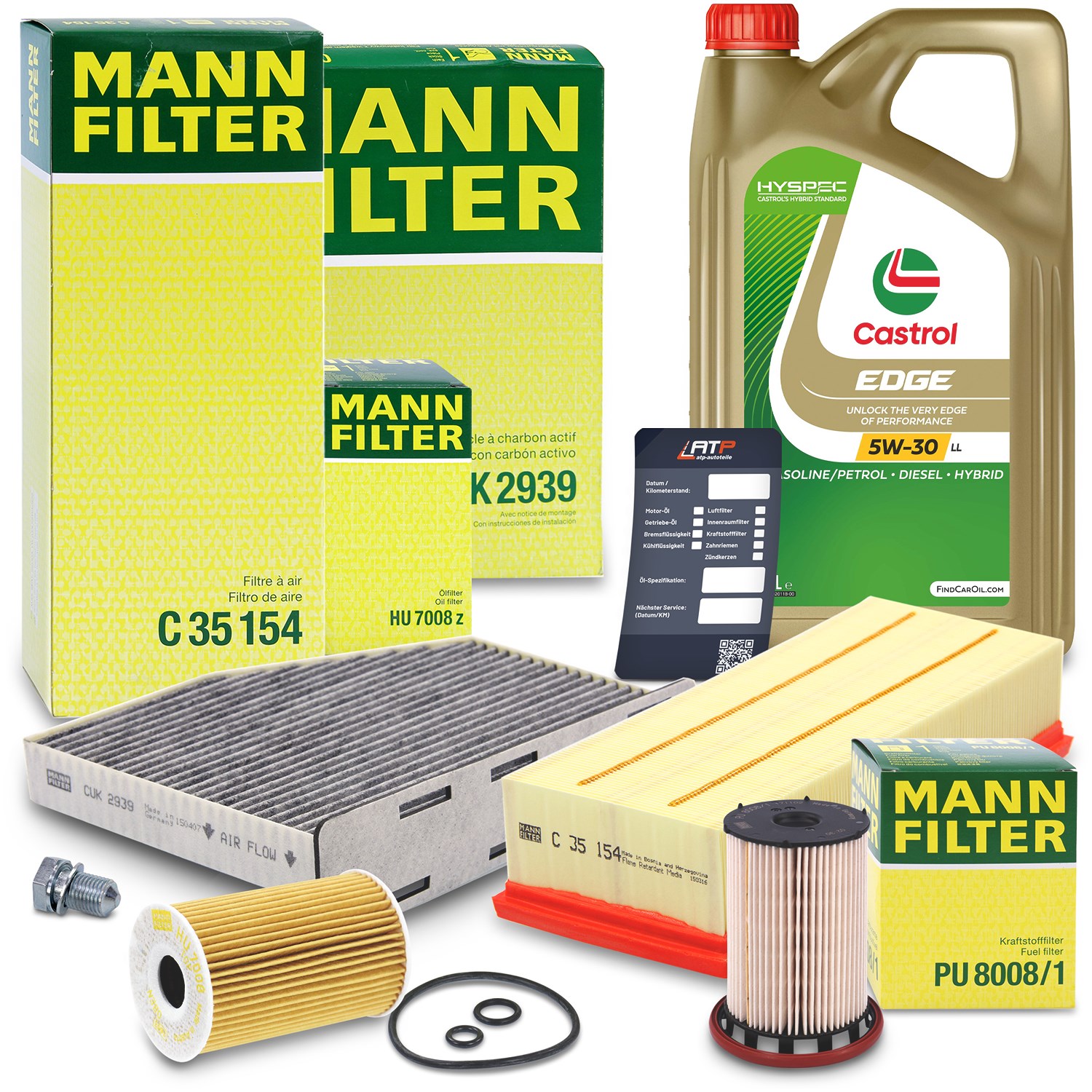 Mann-filter Inspektionspaket B + 5 L CASTROL EDGE FST 5W-30 LL [Hersteller-Nr. 10492408] für VW, Seat, Audi