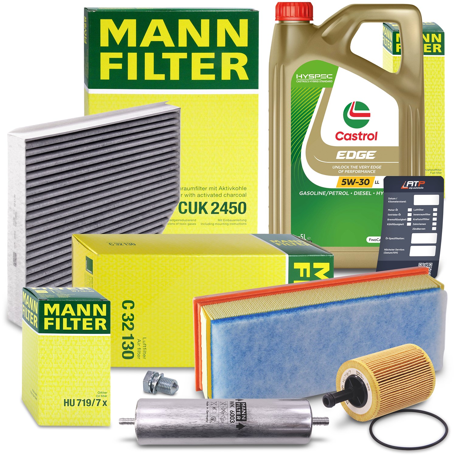 Mann-filter Inspektionspaket SET B + 5L 5W-30 Motoröl [Hersteller-Nr. 10492567] für Audi