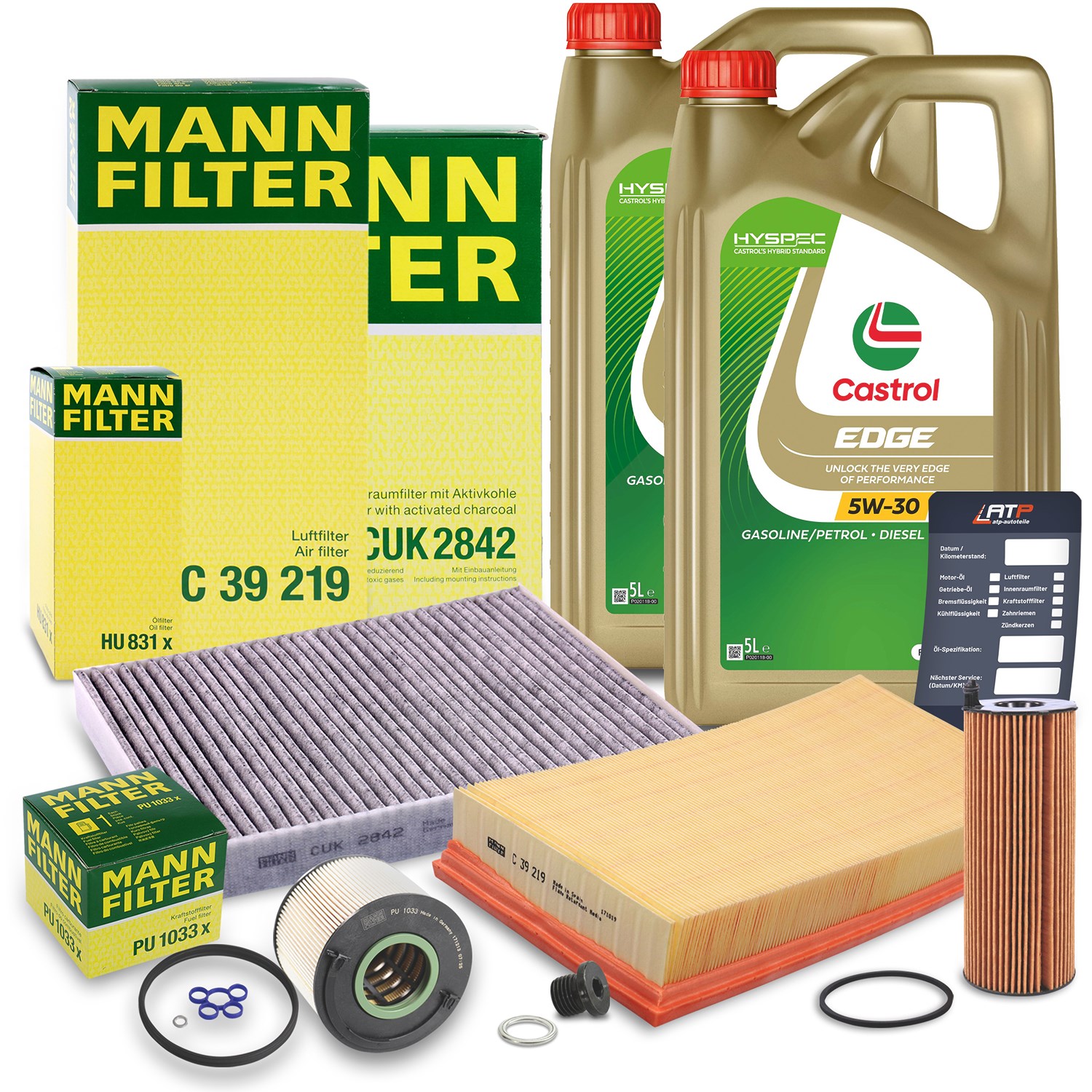 Mann-filter Inspektionspaket SET B + 10L CASTROL EDGE LL 5W-30 Motoröl [Hersteller-Nr. 10493165] für Audi, VW