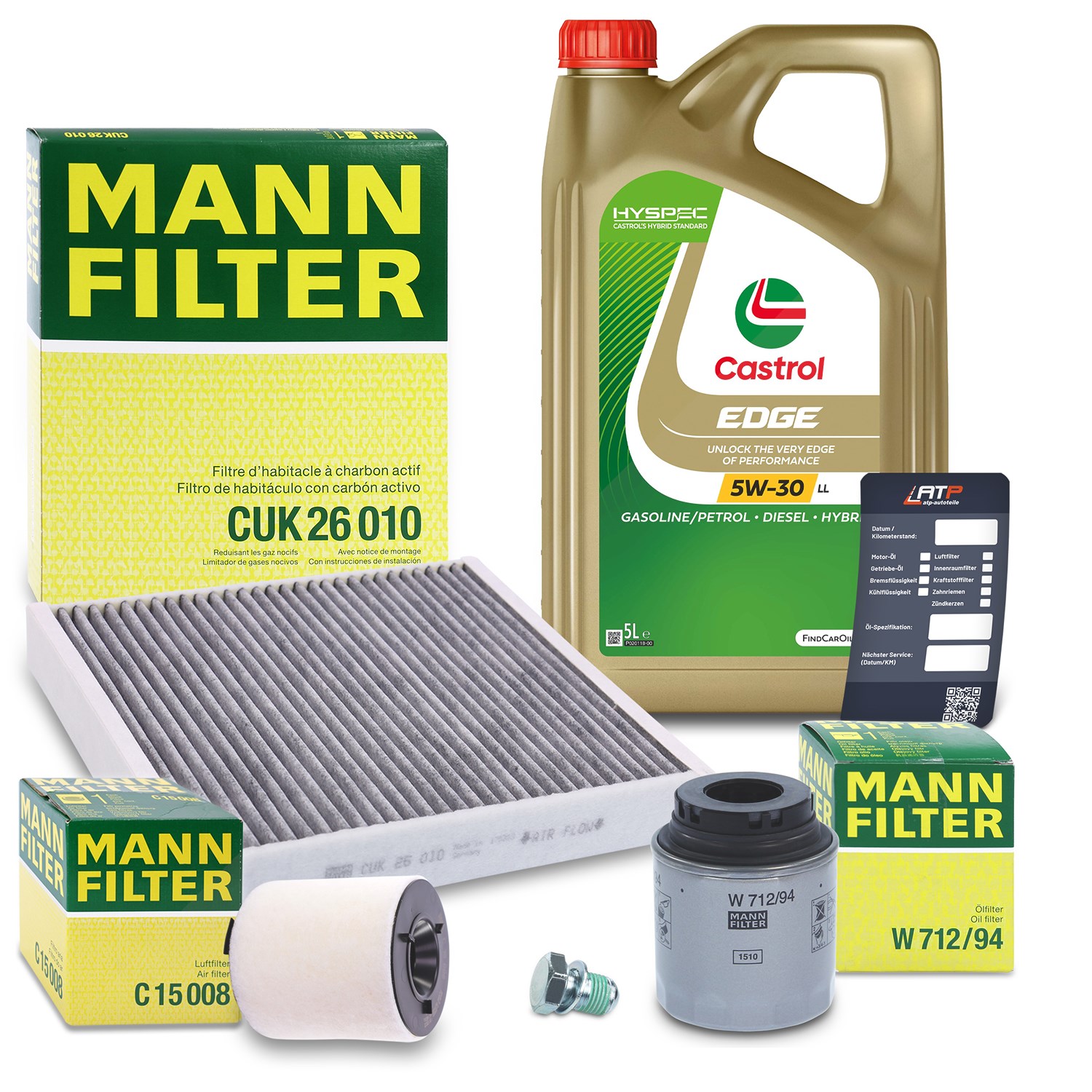 Mann-filter Inspektionspaket A+5L CASTROL EDGE FST 5W-30 LL [Hersteller-Nr. 10493226] für Skoda, Audi, Seat, VW