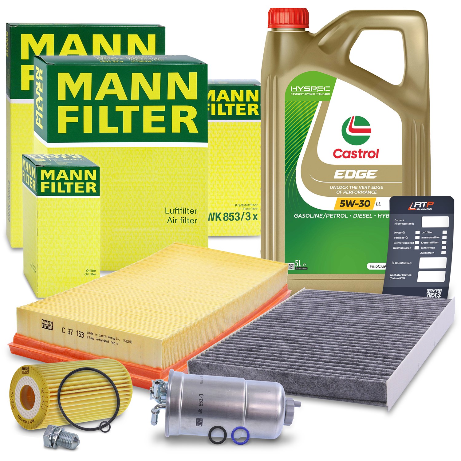 Mann-filter Inspektionspaket B + 5 L CASTROL EDGE FST 5W-30 LL [Hersteller-Nr. 10492127] für Skoda, Audi, VW