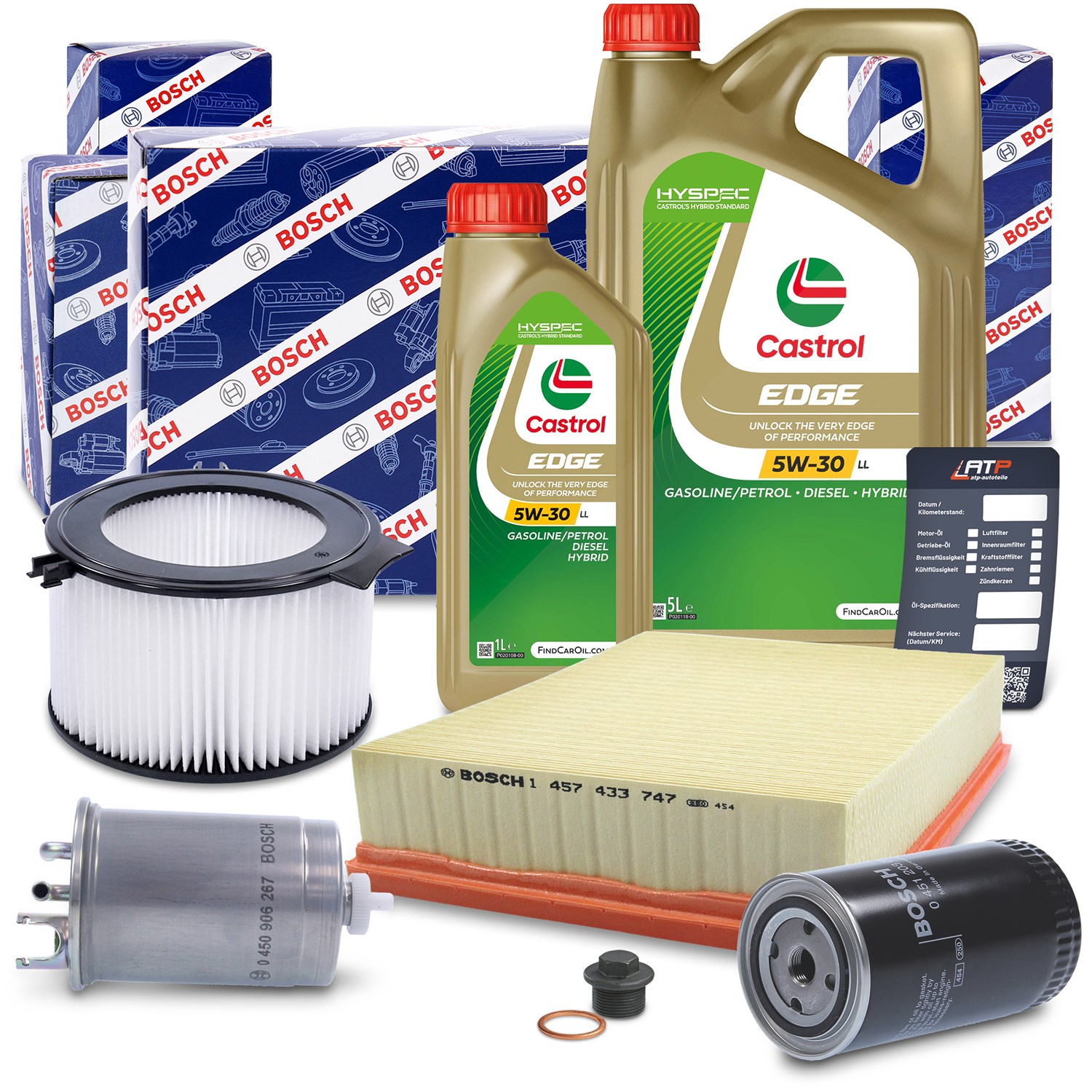 Bosch Inspektionspaket B + 6 L CASTROL 5W-30 LL [Hersteller-Nr. 10492134] für VW