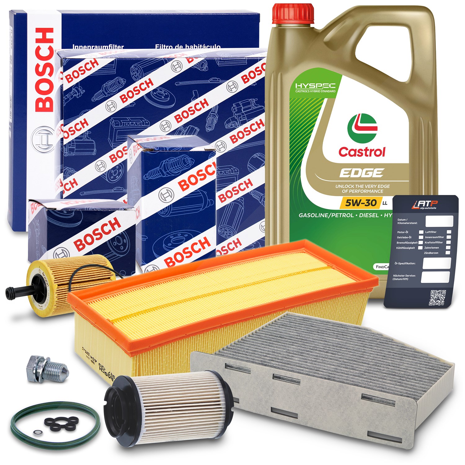 Bosch Inspektionspaket B + 5 L CASTROL 5W-30 LL [Hersteller-Nr. 10492137] für Seat, VW, Audi, Skoda