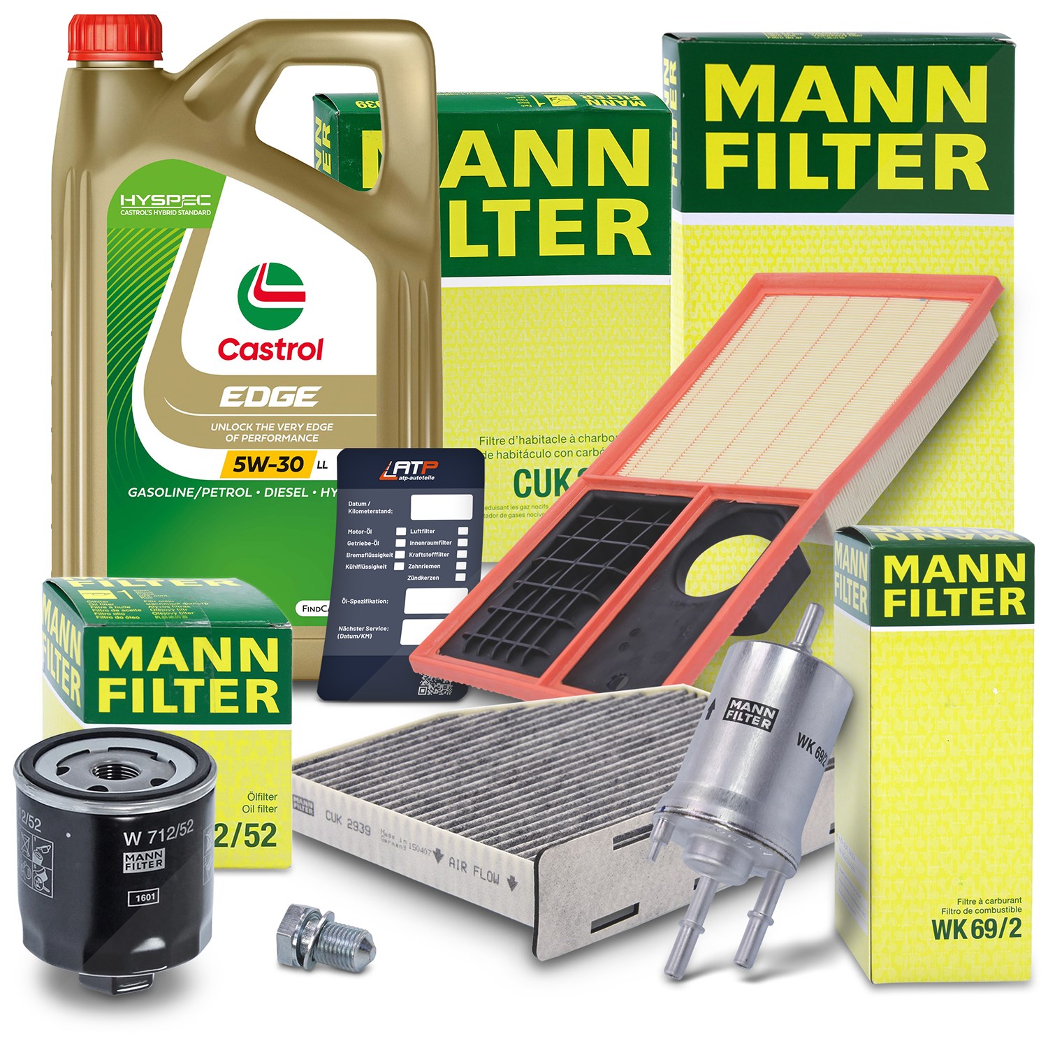 Mann-filter Inspektionspaket B + 5 L CASTROL EDGE FST 5W-30 LL [Hersteller-Nr. 10492367] für Seat, Skoda, VW