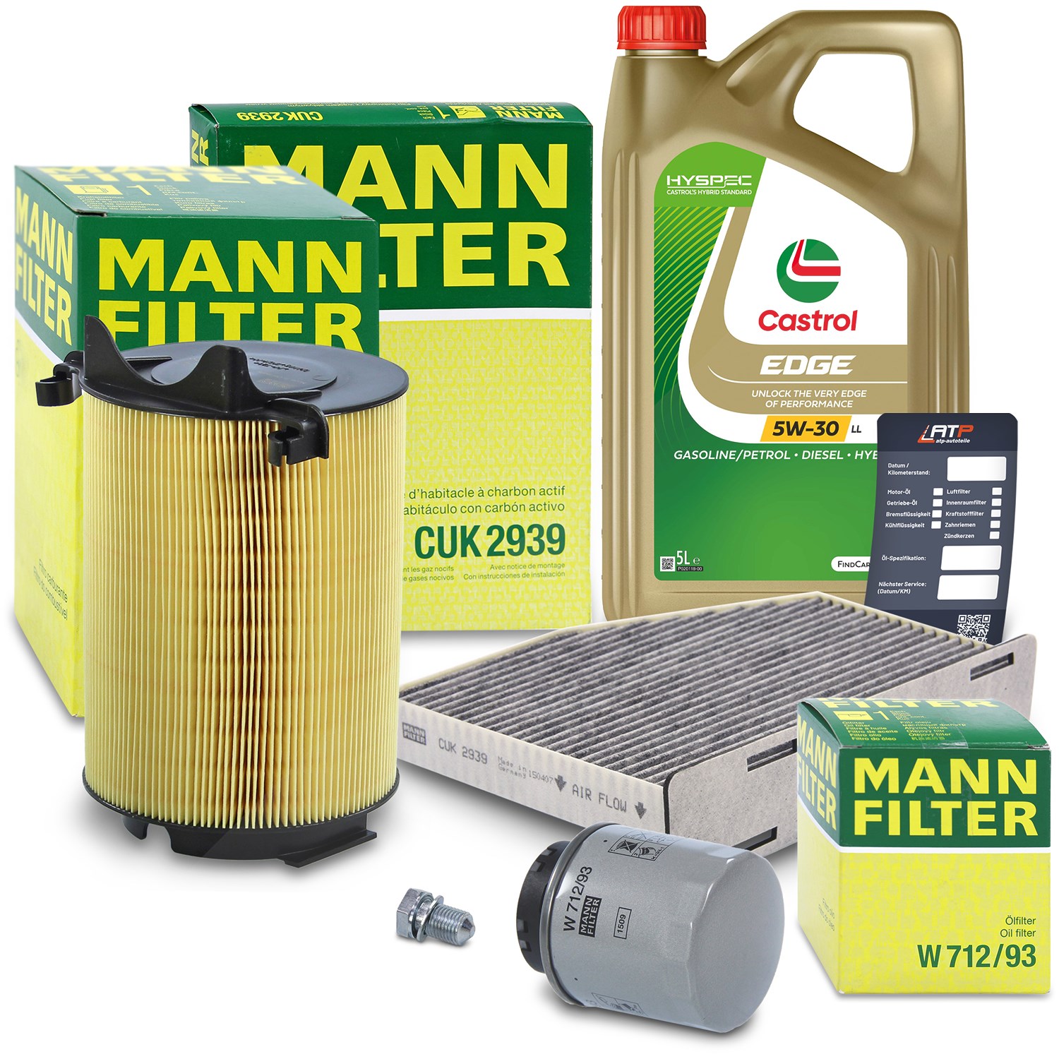 Mann-filter Inspektionspaket A + 5L CASTROL EDGE FST 5W-30 LL [Hersteller-Nr. 10492382] für Seat, Audi, Skoda, VW