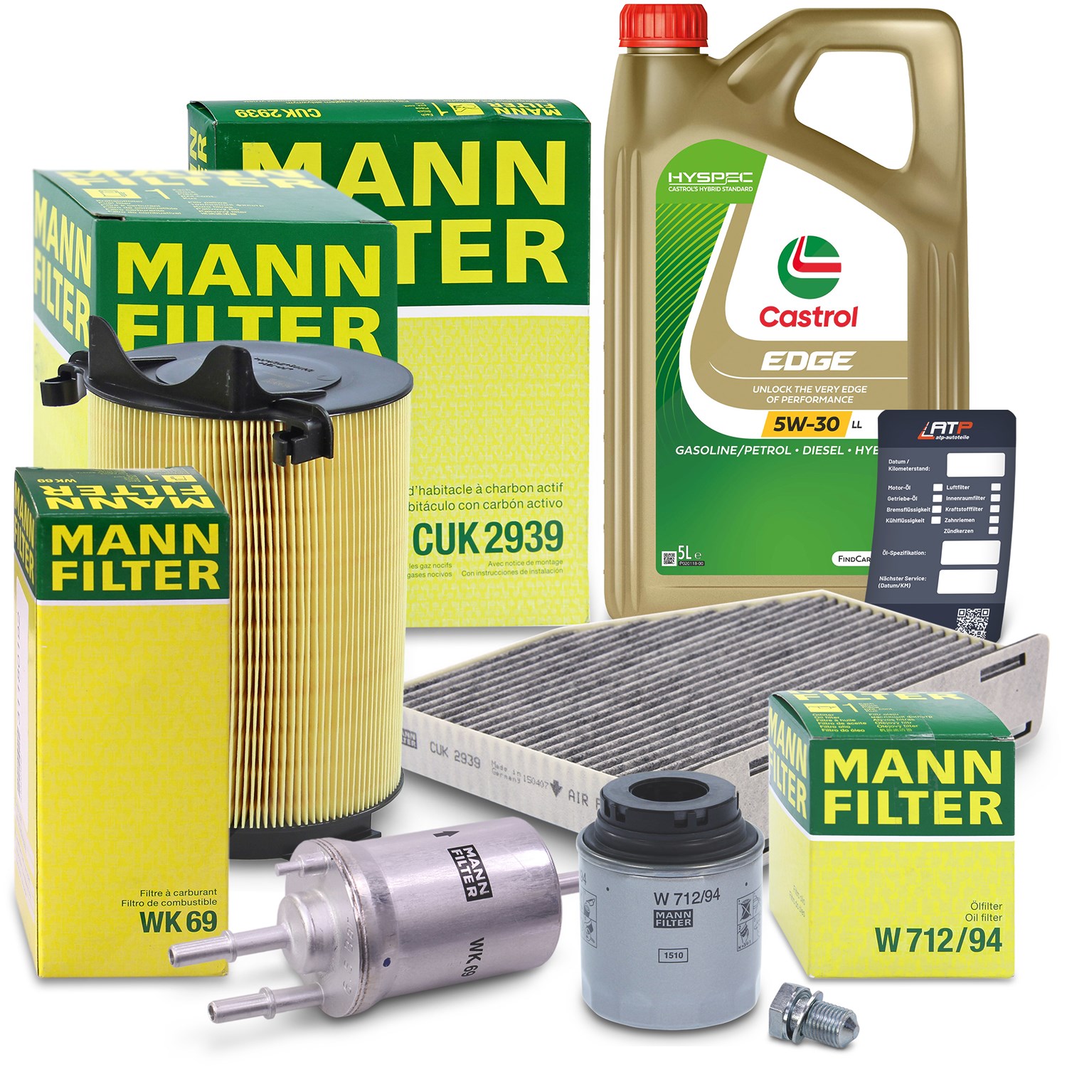 Mann-filter Inspektionspaket B + 5 L CASTROL EDGE FST 5W-30 LL [Hersteller-Nr. 10492384] für Seat, VW, Skoda, Audi
