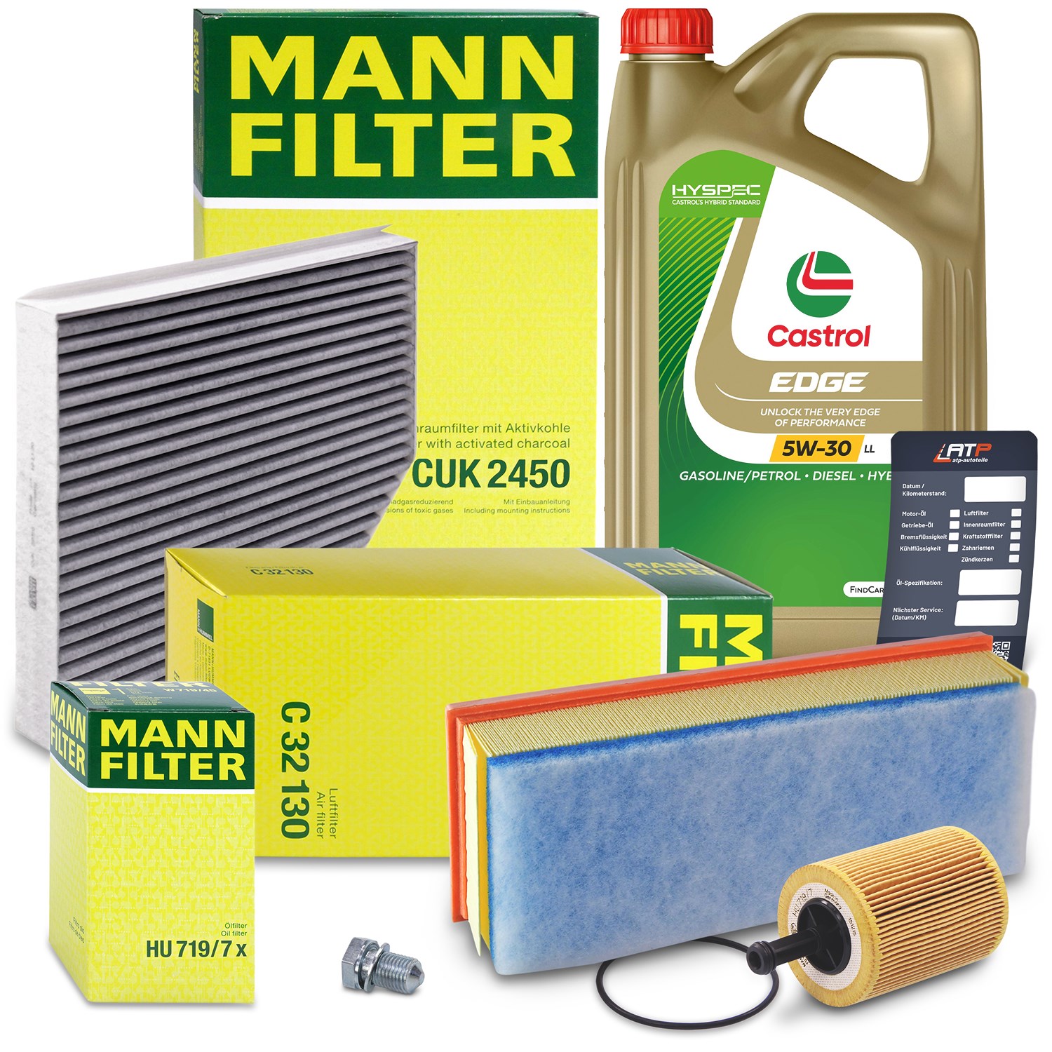 Mann-filter Inspektionspaket A + 5L CASTROL EDGE FST 5W-30 LL [Hersteller-Nr. 10492565] für Audi