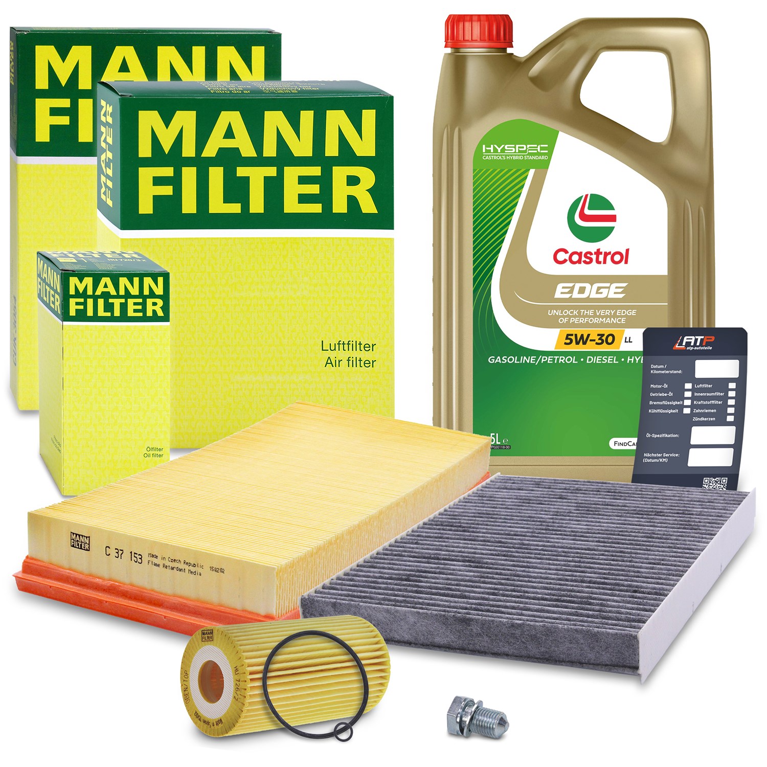 Mann-filter Inspektionspaket A + 5 L CASTROL EDGE FST 5W-30 LL [Hersteller-Nr. 10493189] für Skoda, VW, Audi