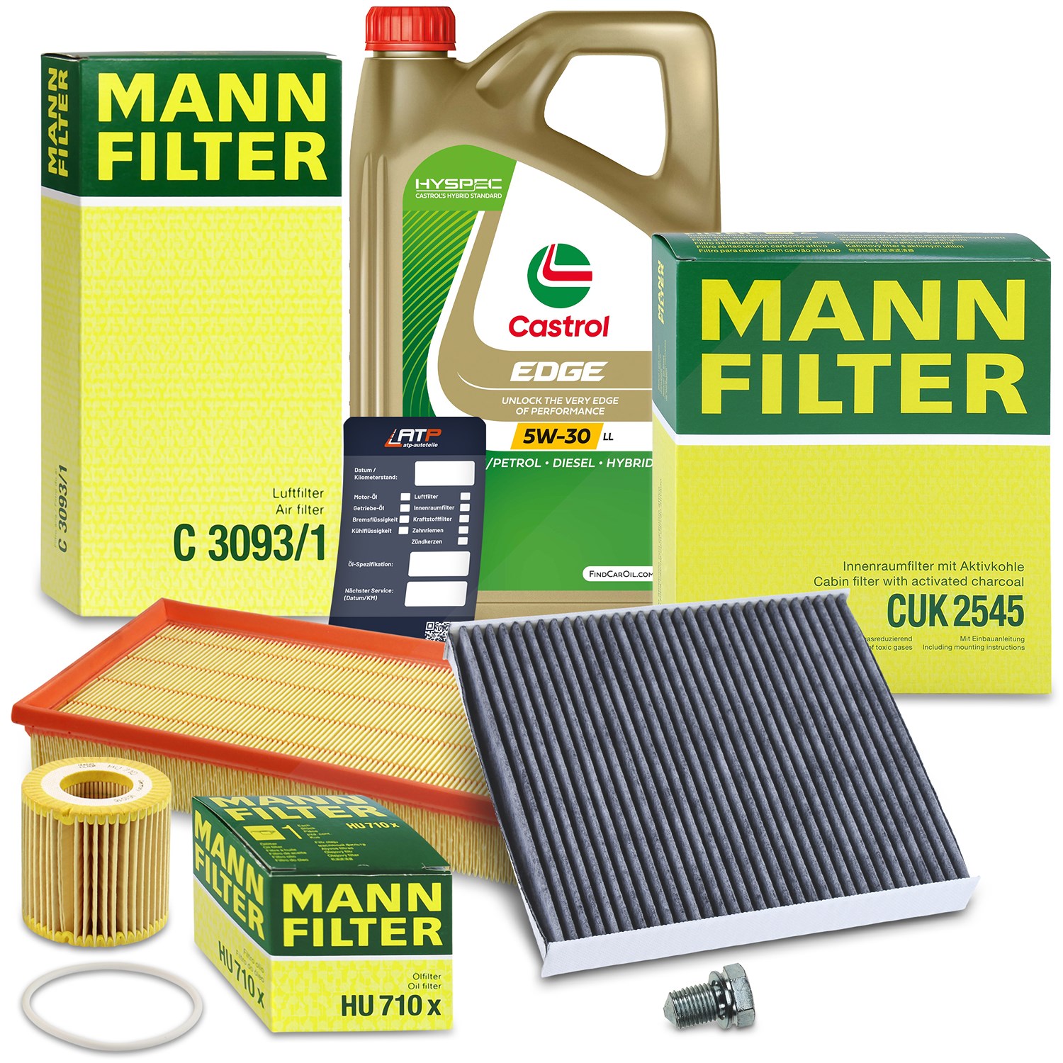 Mann-filter Inspektionspaket A + 5L CASTROL EDGE FST 5W-30 LL [Hersteller-Nr. 10492378] für VW, Seat