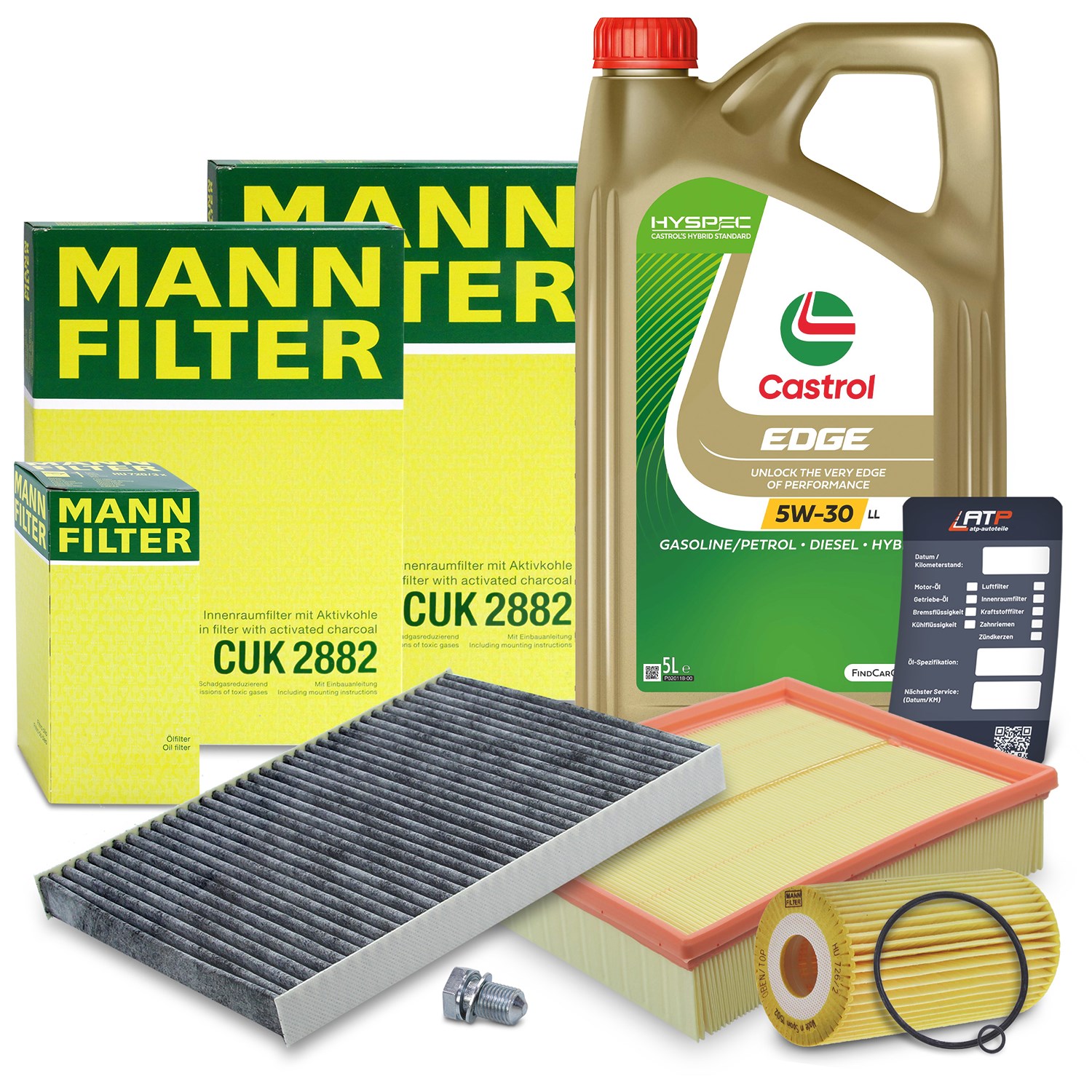 Mann-filter Inspektionspaket A + 5L CASTROL EDGE FST 5W-30 LL [Hersteller-Nr. 10492862] für Skoda, VW