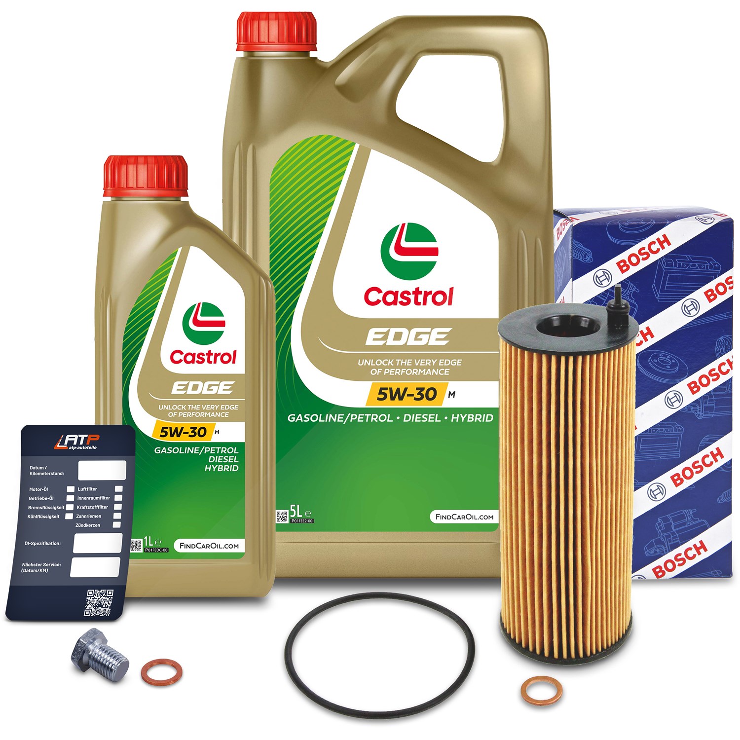 Bosch Ölfilter+Schraube+6 L Castrol 5W-30 M [Hersteller-Nr. 10492051] für BMW