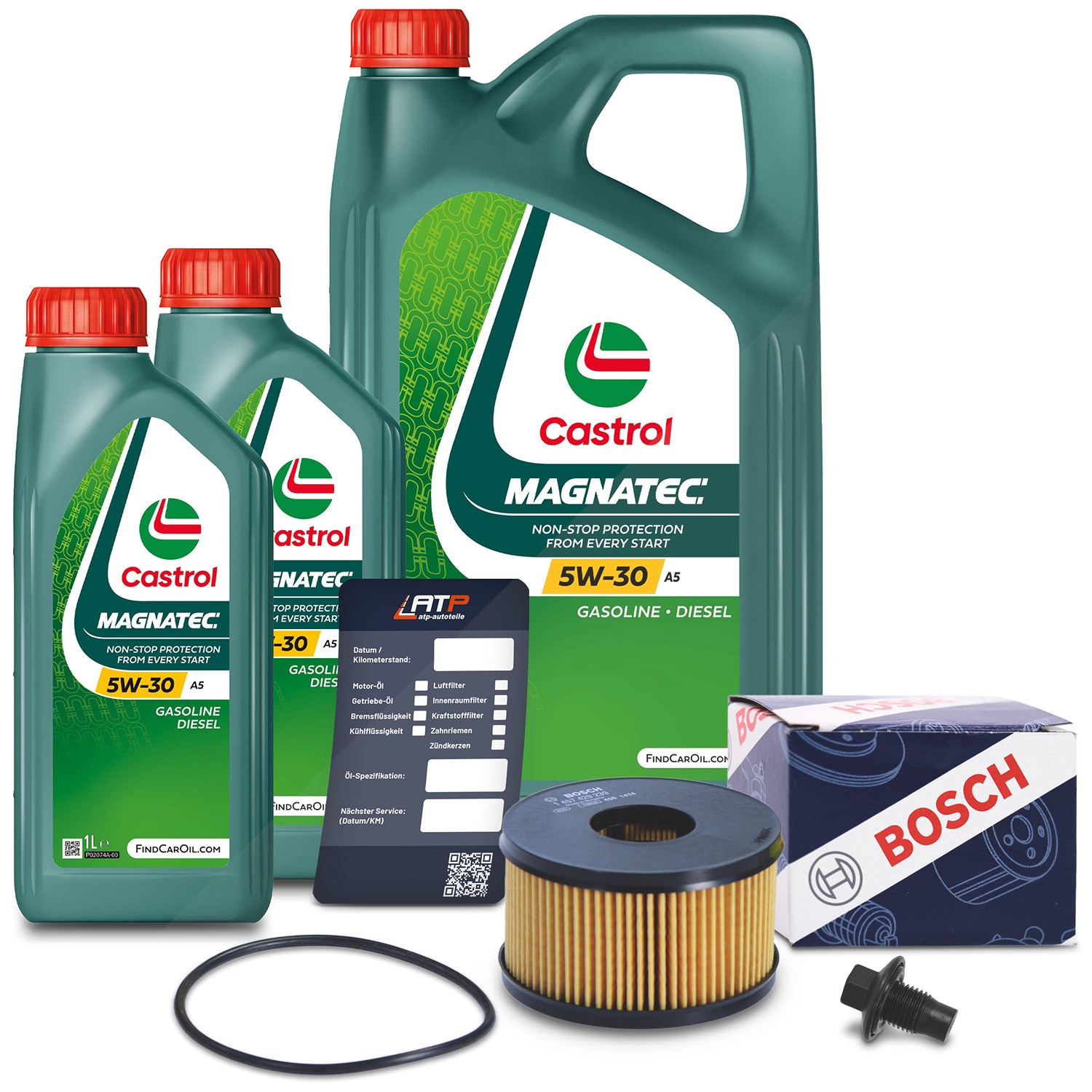 Bosch Ölfilter+Schraube+7 L Castrol Magnatec 5W-30 A5 [Hersteller-Nr. 10491824] für Ford, Jaguar