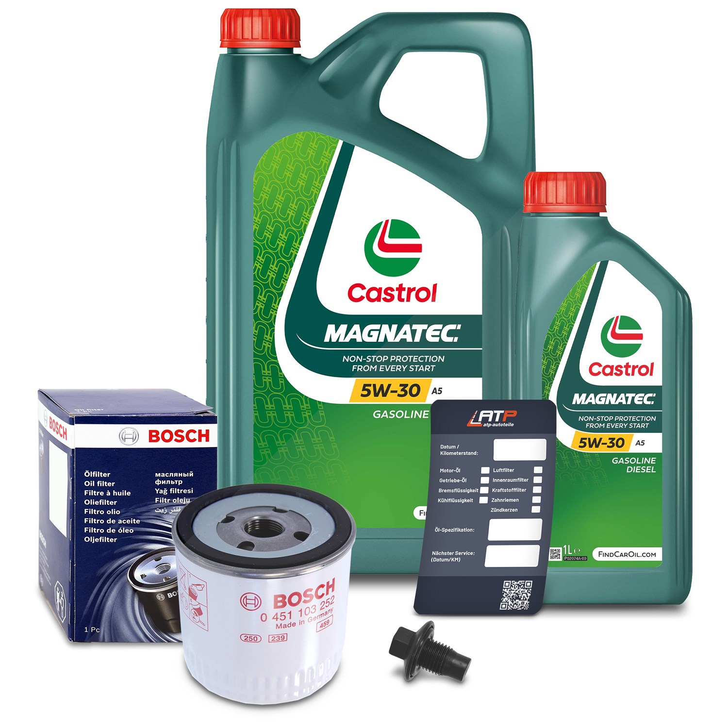 Bosch Ölfilter+Schraube+6 L Castrol Magnatec 5W-30 A5 [Hersteller-Nr. 10491826] für Ford