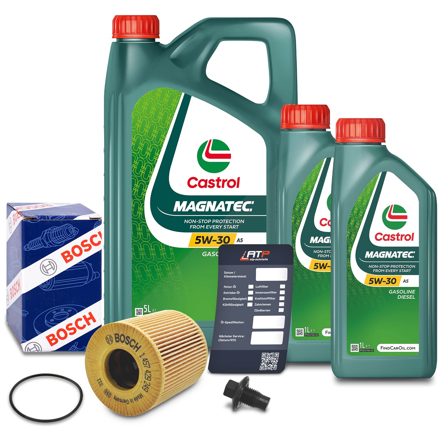 Bosch Ölfilter+Schraube+7 L Castrol Magnatec 5W-30 A5 [Hersteller-Nr. 10491827] für Ford, Citroën, Land Rover, Peugeot