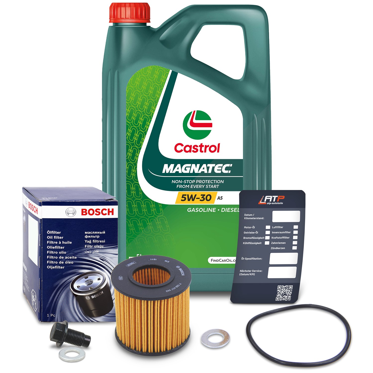 Bosch Ölfilter+Schraube+5 L Castrol Magnatec 5W-30 A5 [Hersteller-Nr. 10491829] für Toyota