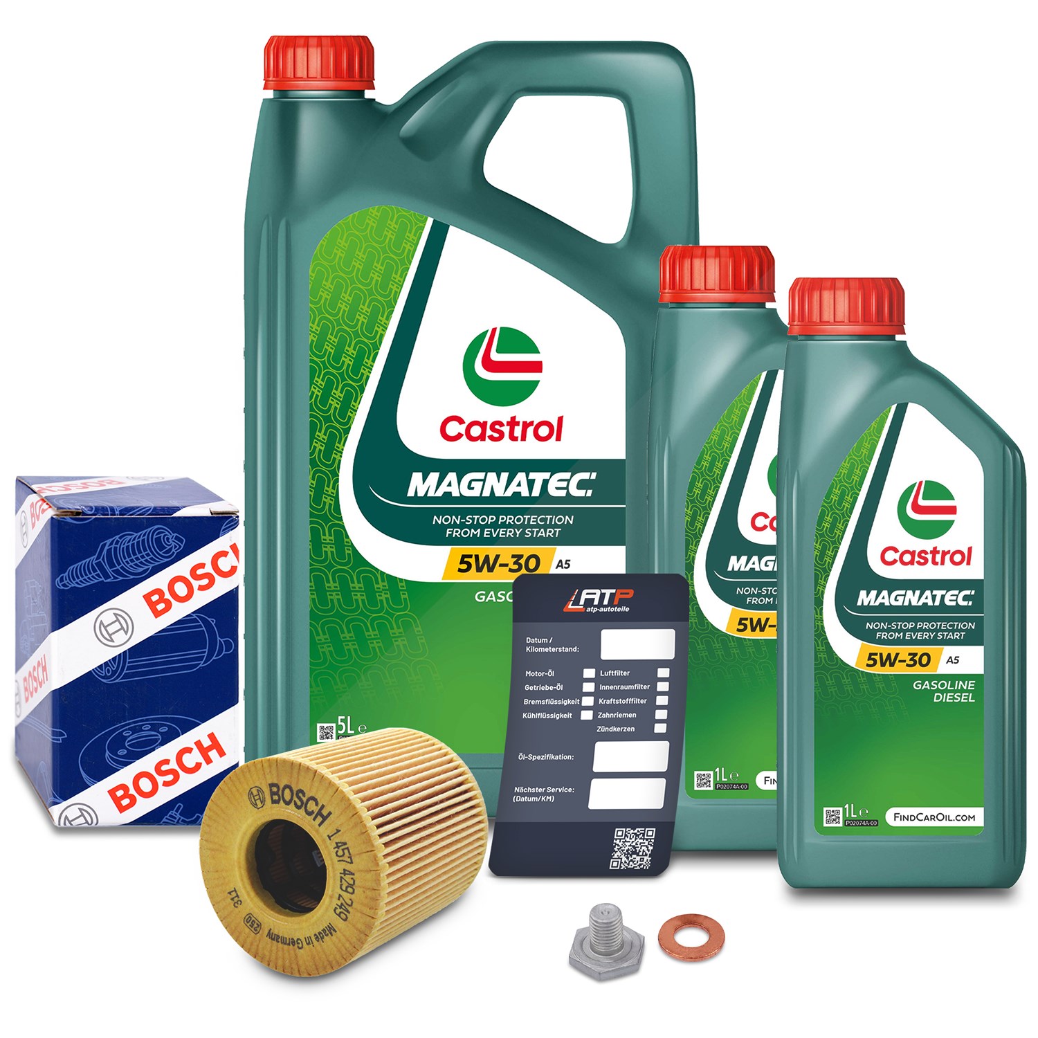Bosch Ölfilter+Schraube+7 L Castrol Magnatec 5W-30 A5 [Hersteller-Nr. 10491830] für Ford, Land Rover