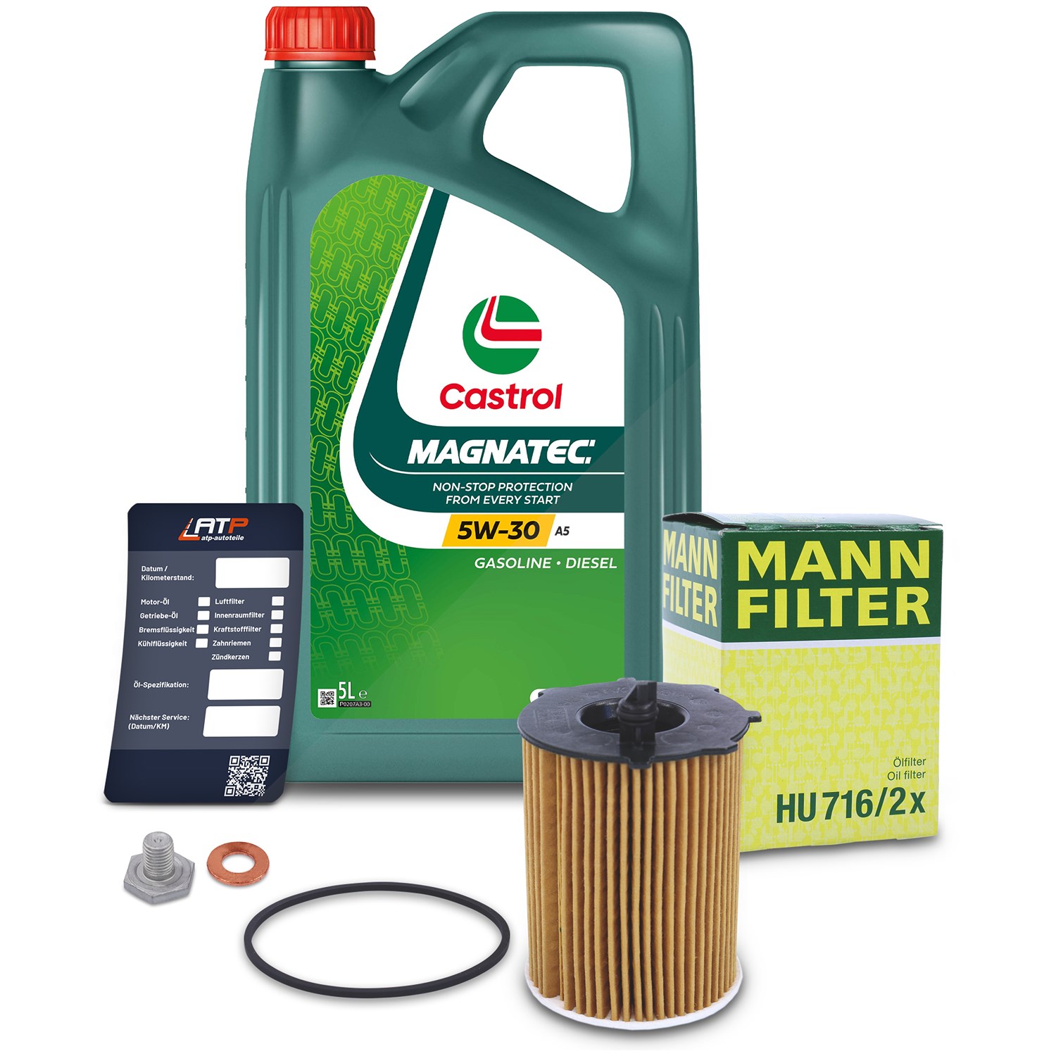 Mann-filter Ölfilter+Schraube+5 L Castrol Magnatec 5W-30 A5 [Hersteller-Nr. 10491832] für Volvo, Ford