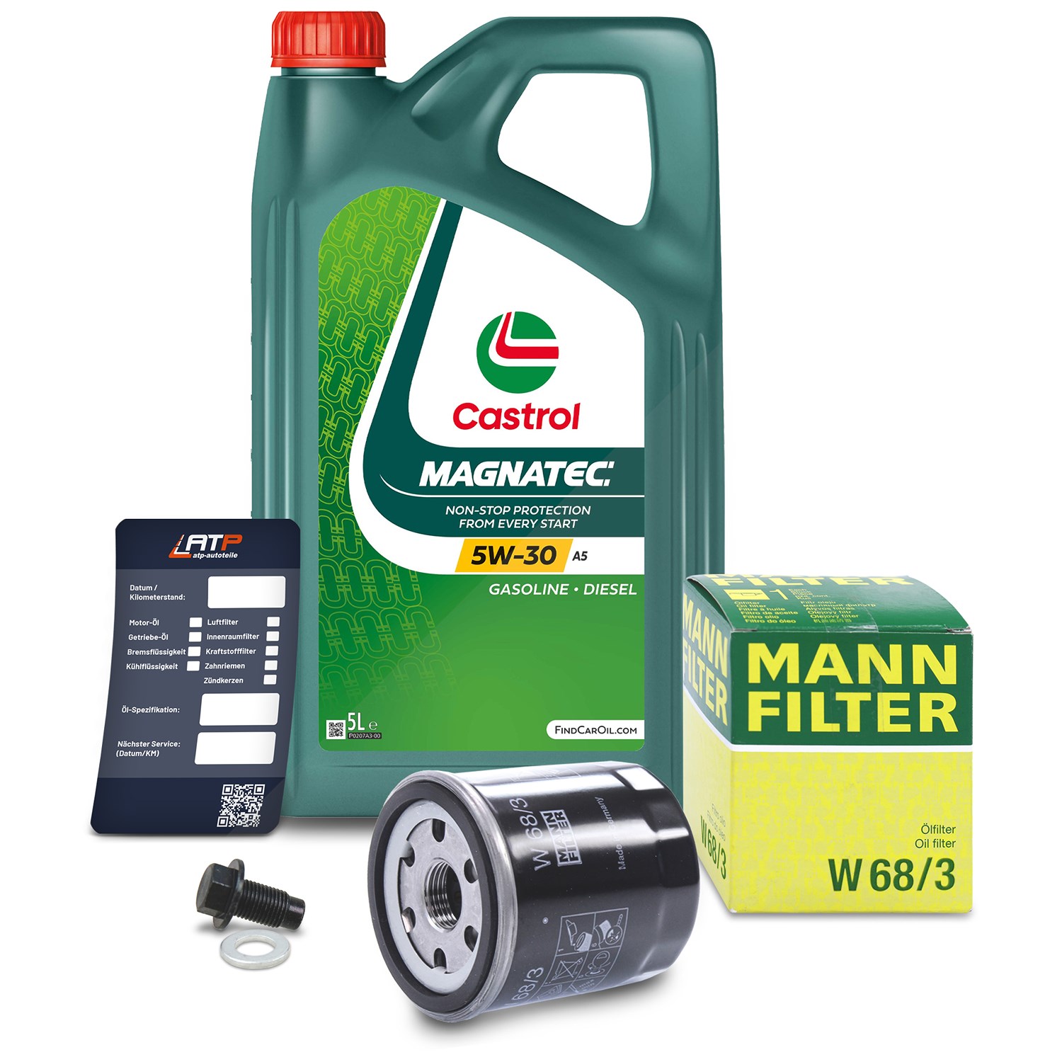 Mann-filter Ölfilter+Schraube+5 L Castrol Magnatec 5W-30 A5 [Hersteller-Nr. 10491833] für Toyota