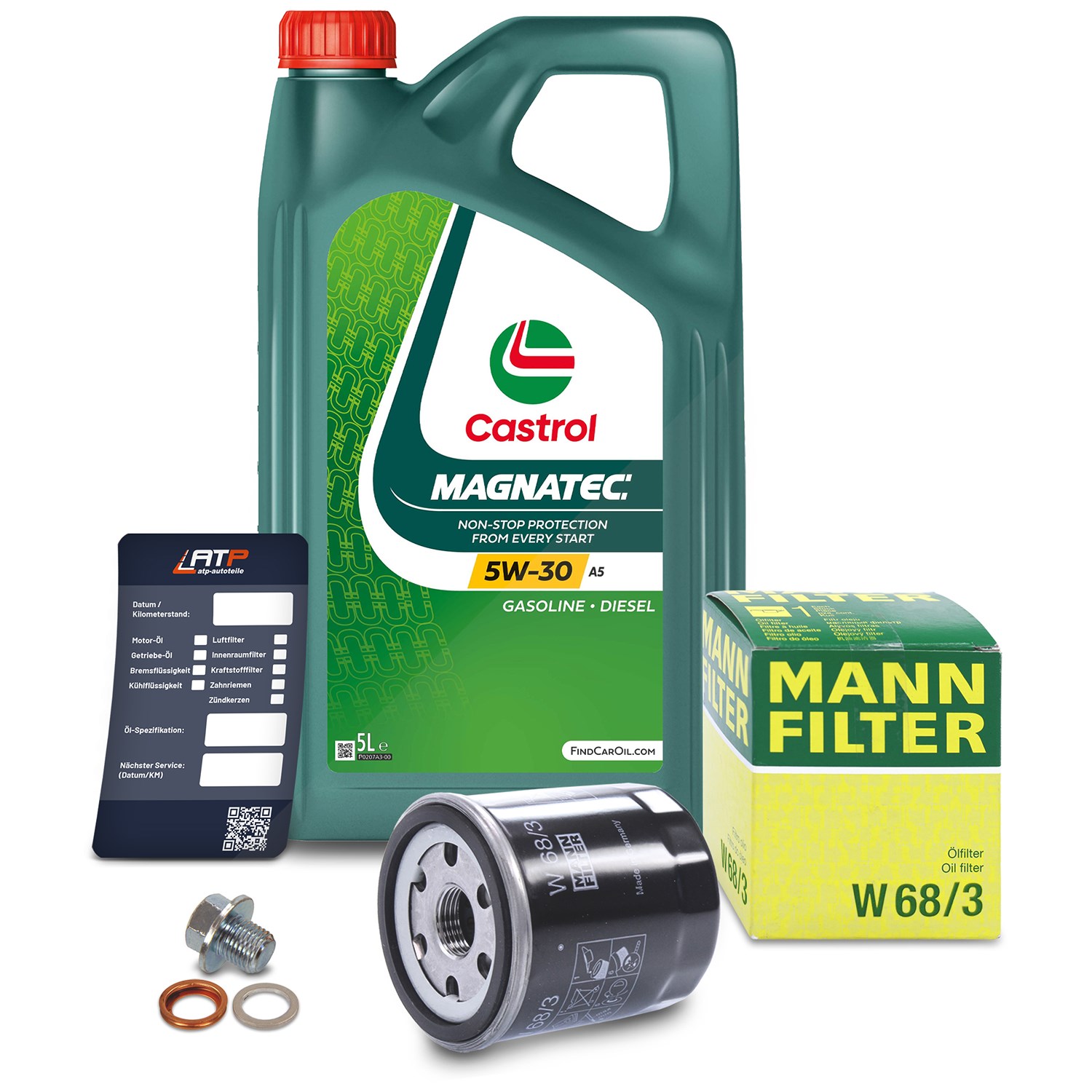 Mann-filter Ölfilter+Schraube+5 L Castrol Magnatec 5W-30 A5 [Hersteller-Nr. 10491834] für Toyota