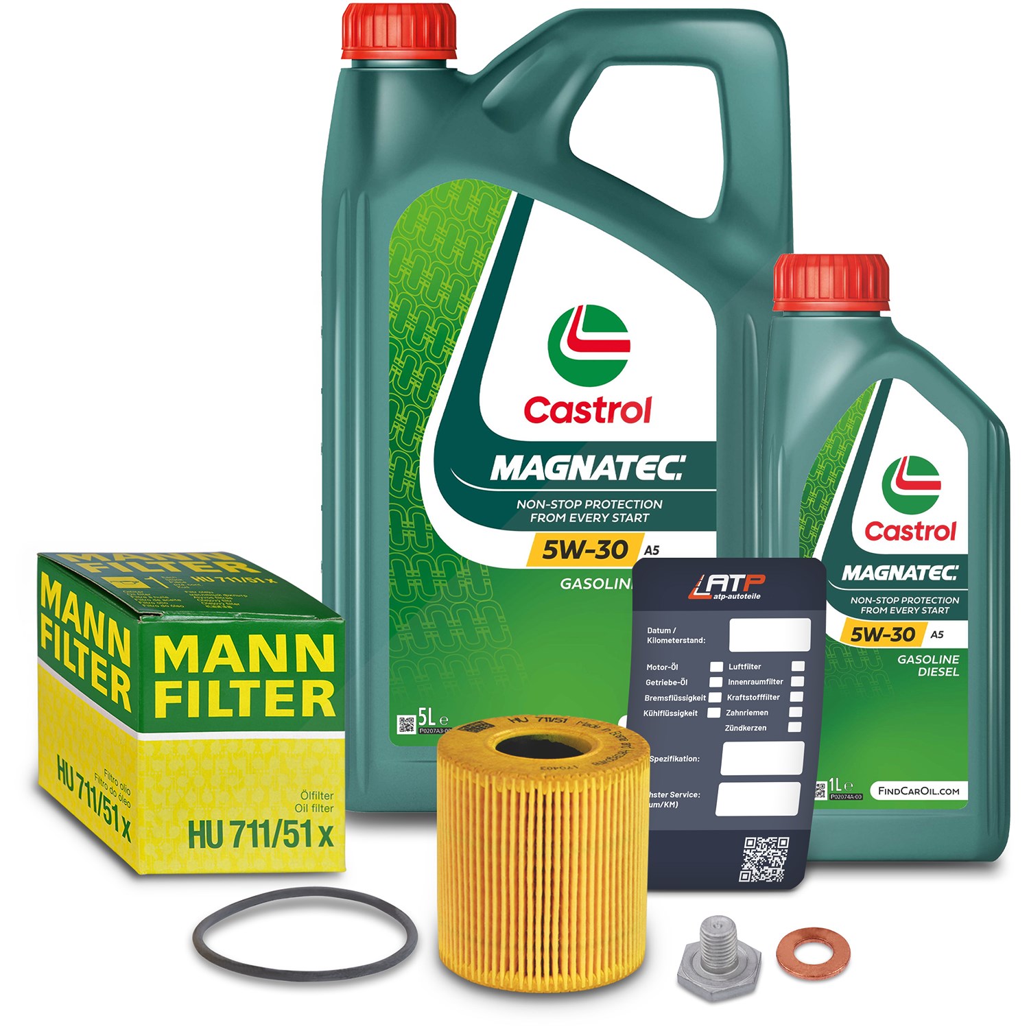 Mann-filter Ölfilter+Schraube+6 L Castrol Magnatec 5W-30 A5 [Hersteller-Nr. 10491847] für Jaguar, Land Rover, Ford