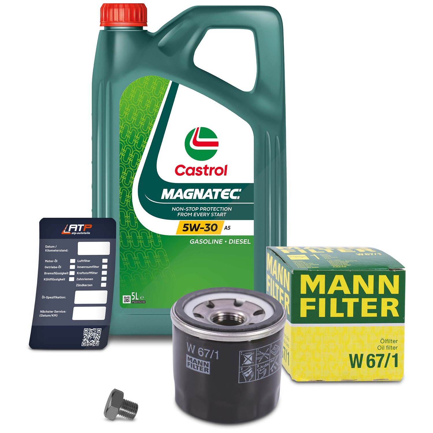 Mann-filter Ölfilter+Schraube+5 L Castrol Magnatec 5W-30 A5 [Hersteller-Nr. 10491835] für Mazda