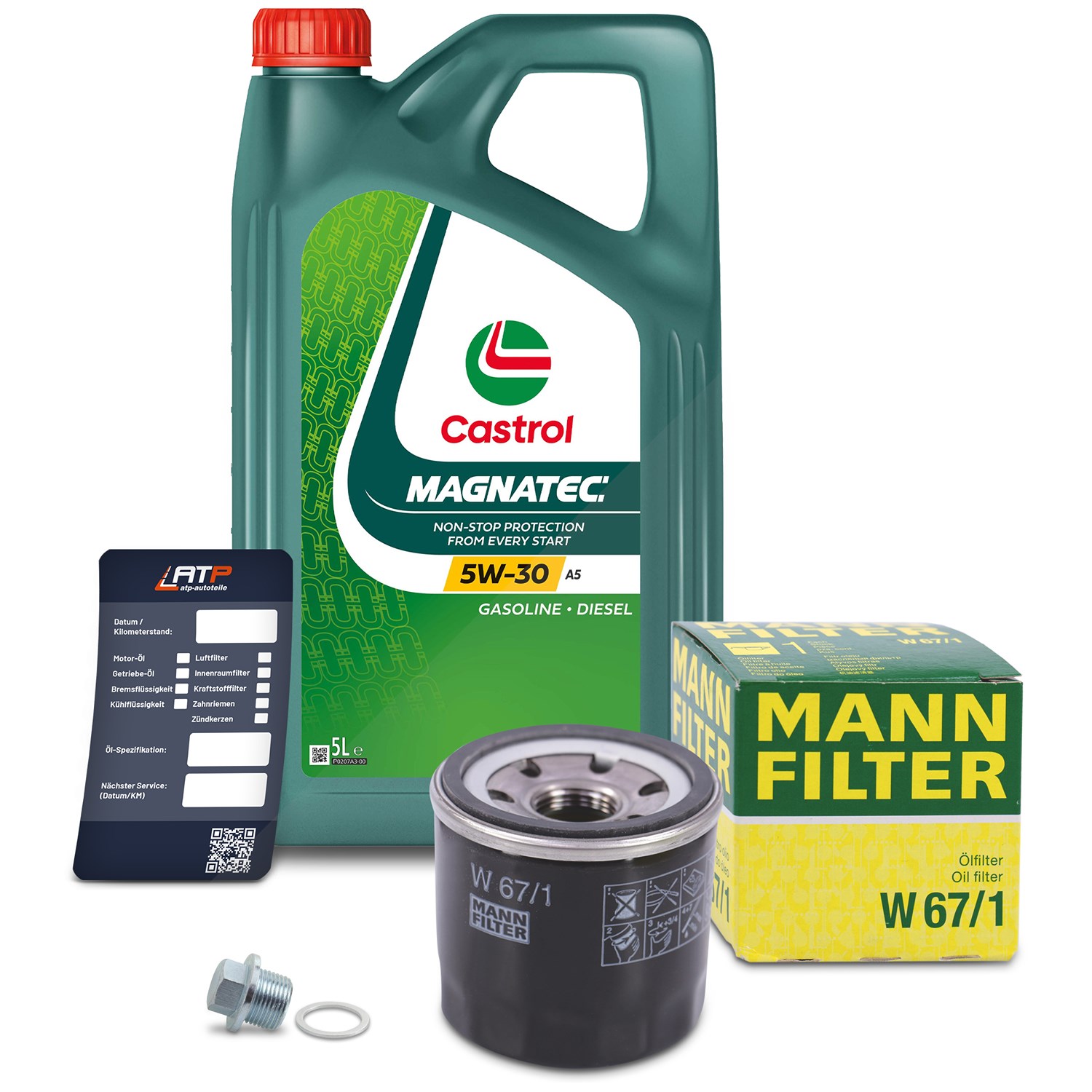 Mann-filter Ölfilter+Schraube+5 L Castrol Magnatec 5W-30 A5 [Hersteller-Nr. 10491837] für Subaru
