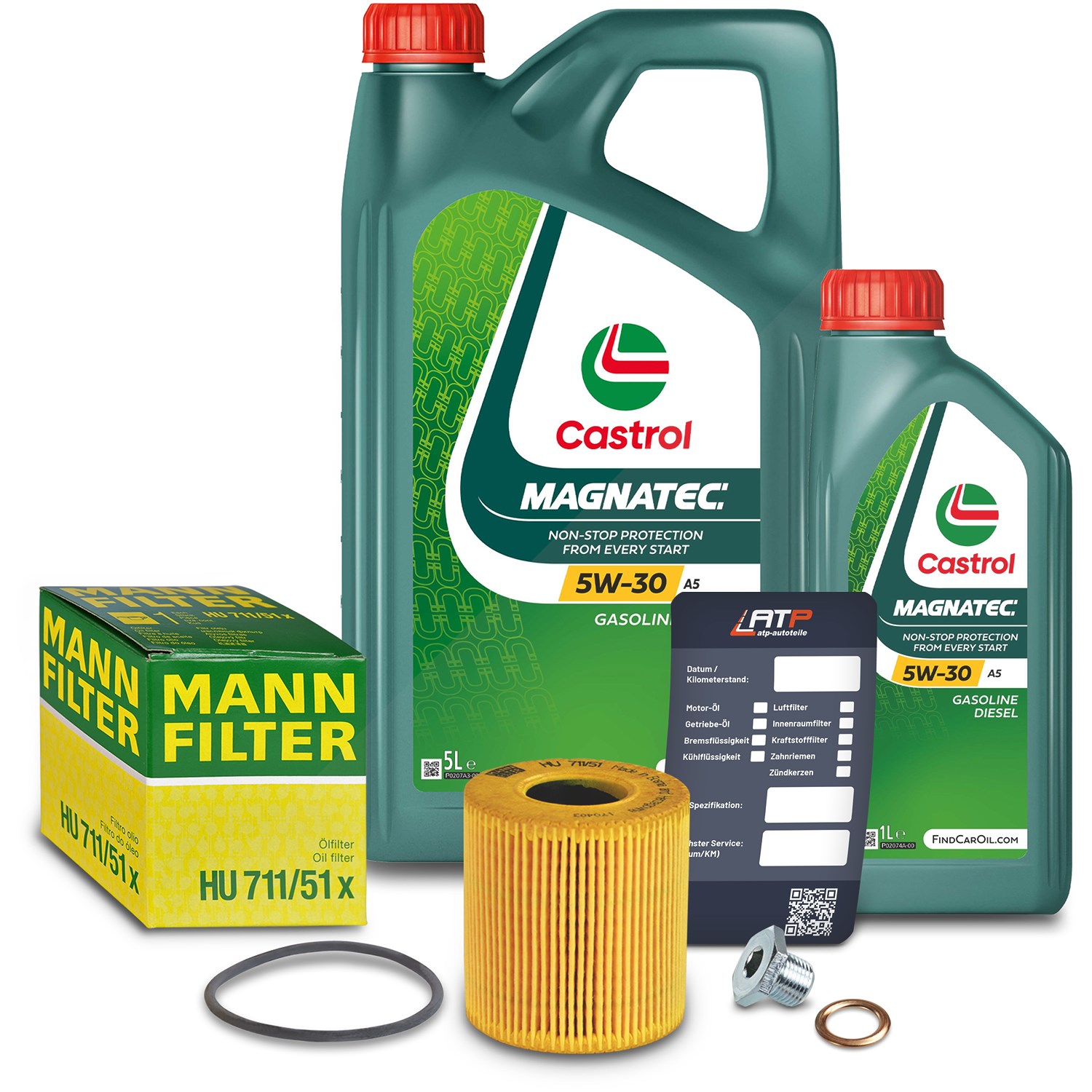 Mann-filter Ölfilter+Schraube+6 L Castrol Magnatec 5W-30 A5 [Hersteller-Nr. 10491844] für Ford, Volvo