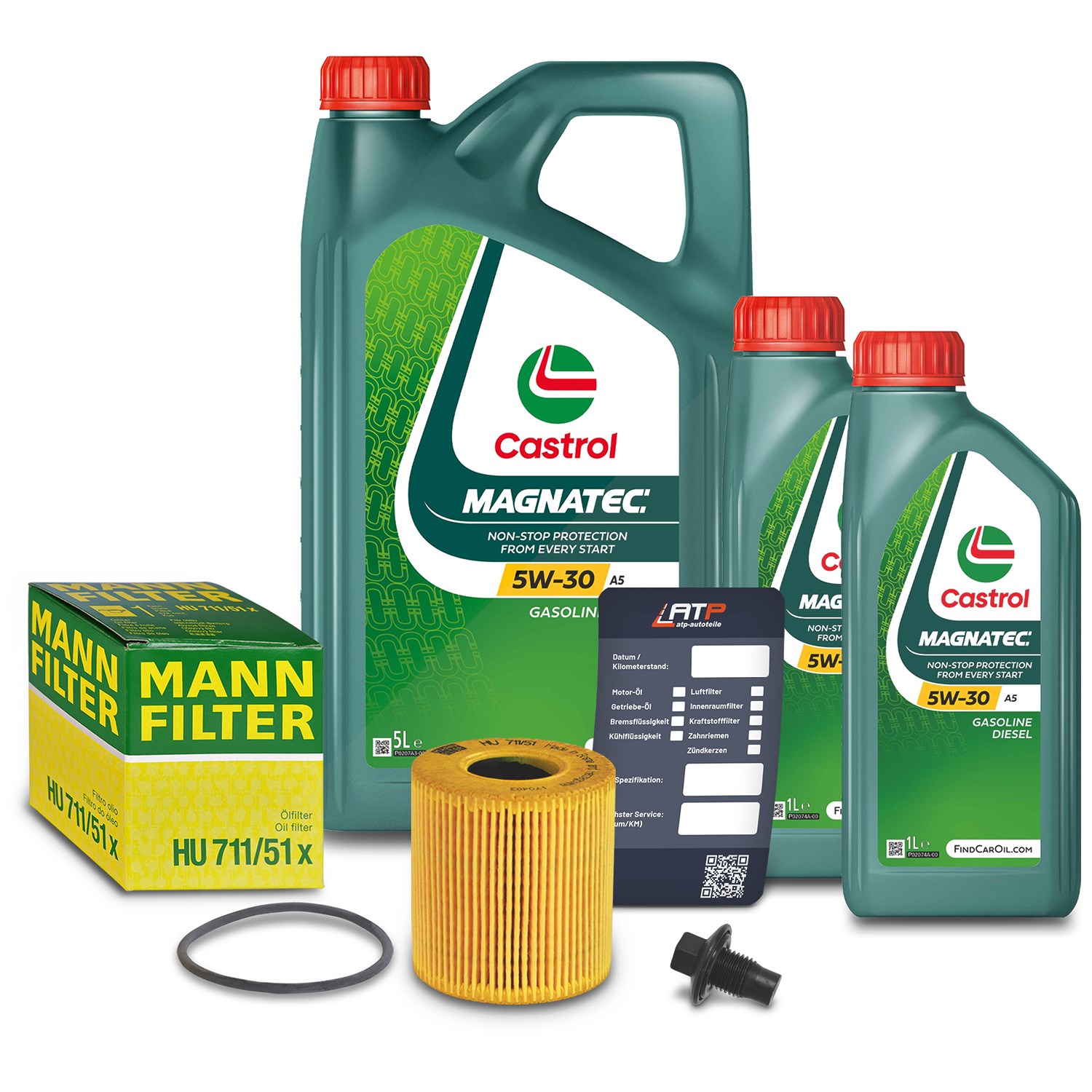 Mann-filter Ölfilter+Schraube+7 L Castrol Magnatec 5W-30 A5 [Hersteller-Nr. 10491845] für Fiat, Jaguar, Land Rover, Ford