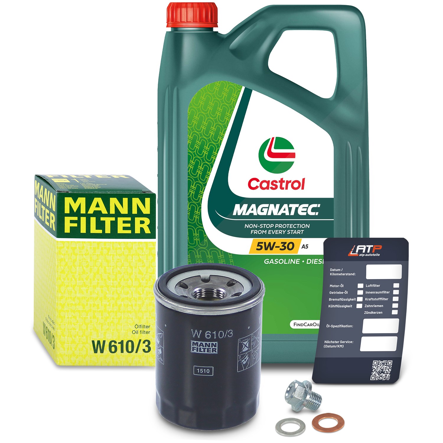 Mann-filter Ölfilter+Schraube+5 L Castrol Magnatec 5W-30 A5 [Hersteller-Nr. 10491848] für Kia, Mitsubishi