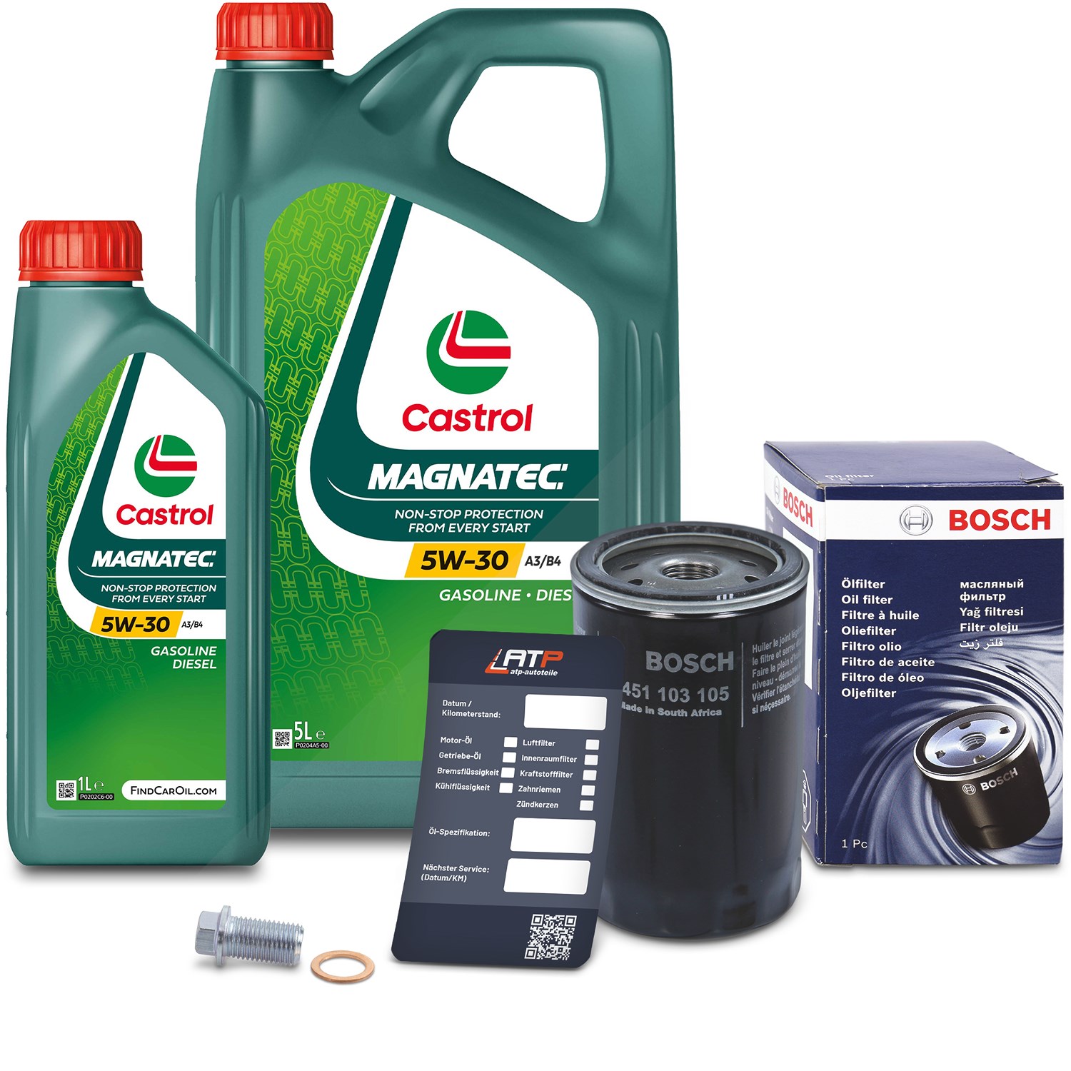 Bosch Ölfilter+Schraube+6 L Castrol Magnatec 5W-30 A3/B4 [Hersteller-Nr. 10491790] für Mercedes-Benz