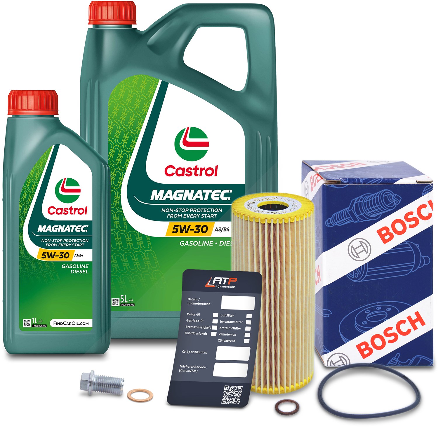 Bosch Ölfilter+Schraube+6 L Castrol Magnatec 5W-30 A3/B4 [Hersteller-Nr. 10491792] für Mercedes-Benz