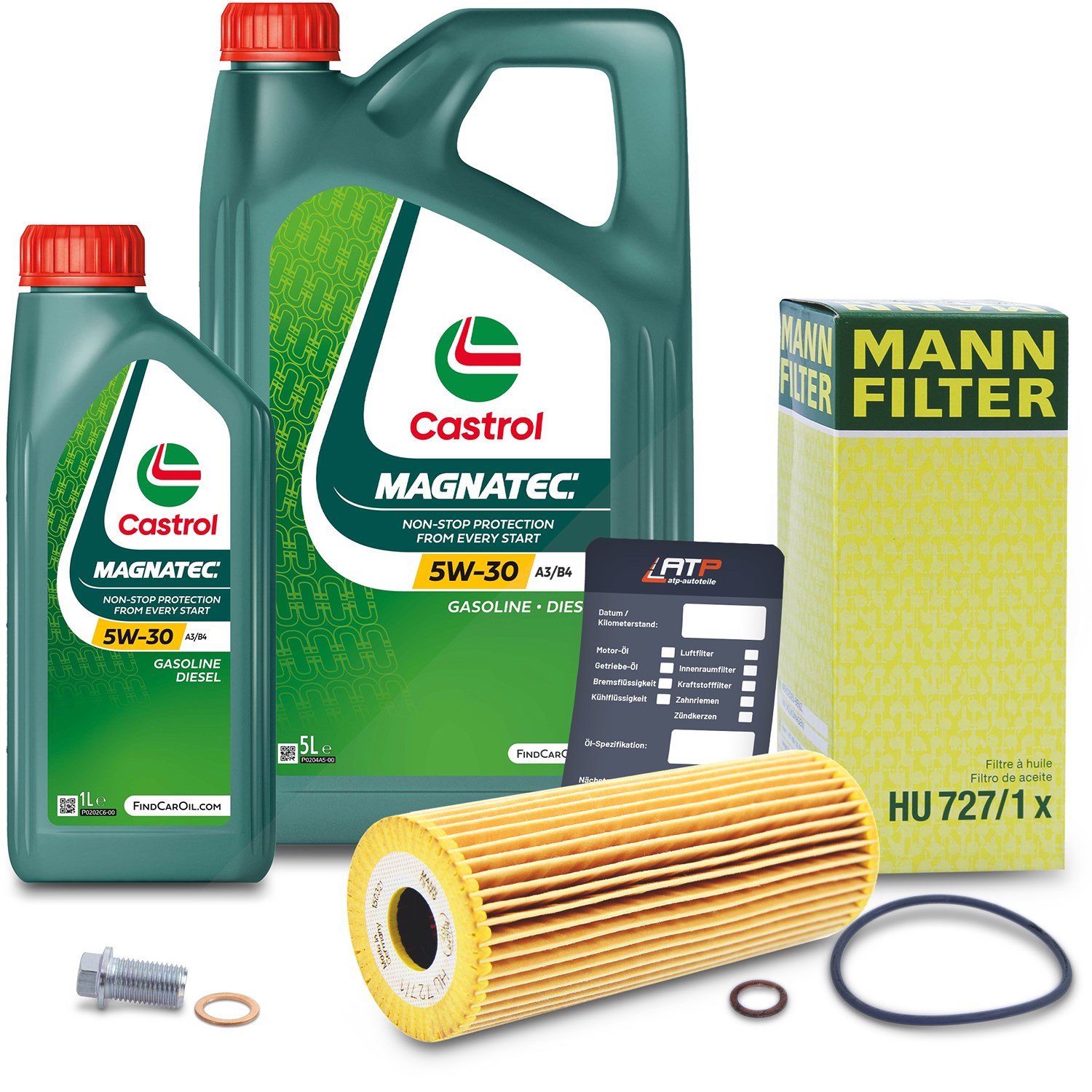 Mann-filter Ölfilter+Schraube+6 L Castrol Magnatec 5W-30 A3/B4 [Hersteller-Nr. 10491799] für Mercedes-Benz