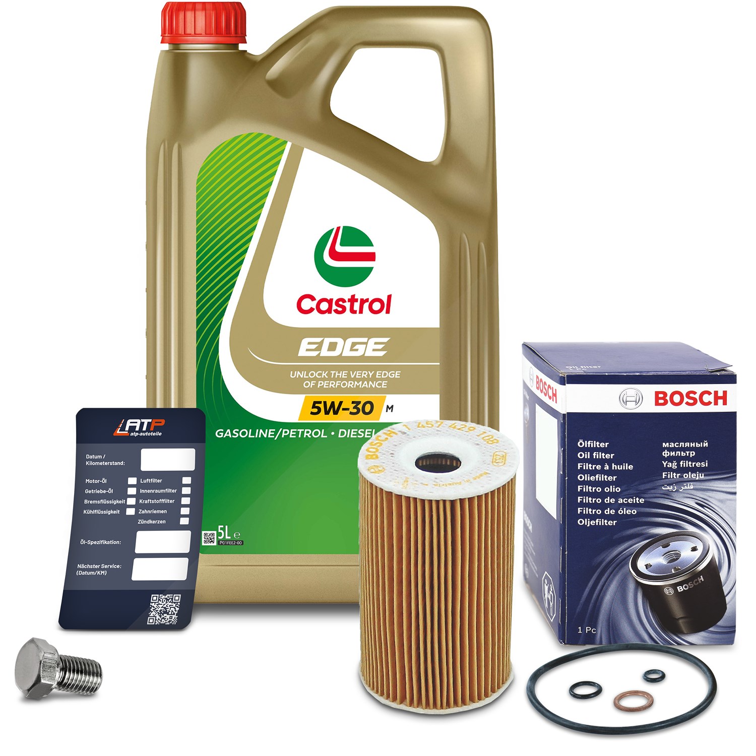 Bosch Ölfilter+Schraube+5 L Castrol 5W-30 M [Hersteller-Nr. 10492094] für BMW