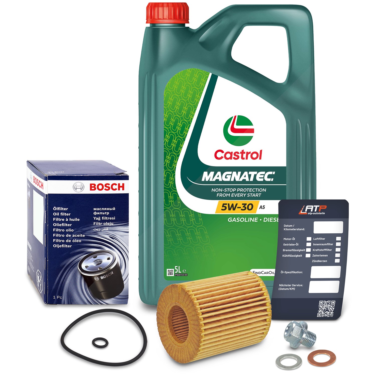 Bosch Ölfilter+Schraube+5 L Castrol Magnatec 5W-30 A5 [Hersteller-Nr. 10492336] für Mazda