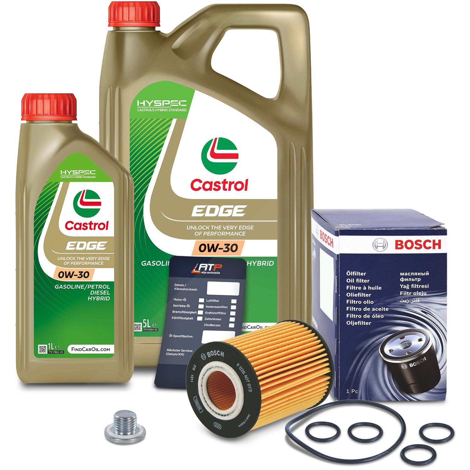 Bosch Ölfilter+Schraube+6 L Castrol 0W-30 [Hersteller-Nr. 10490839] für Opel