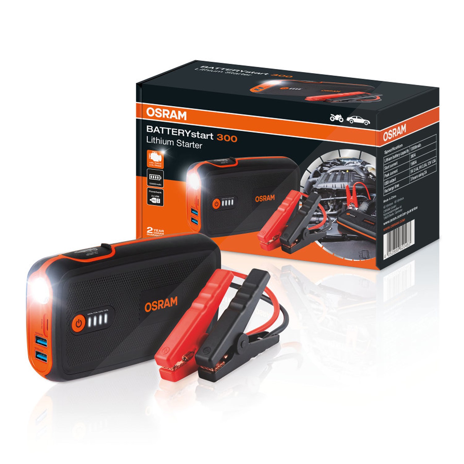 Osram Starthilfe Set BATTERYstart 300 Powerbank 13000 mAh [Hersteller-Nr. OBSL300]