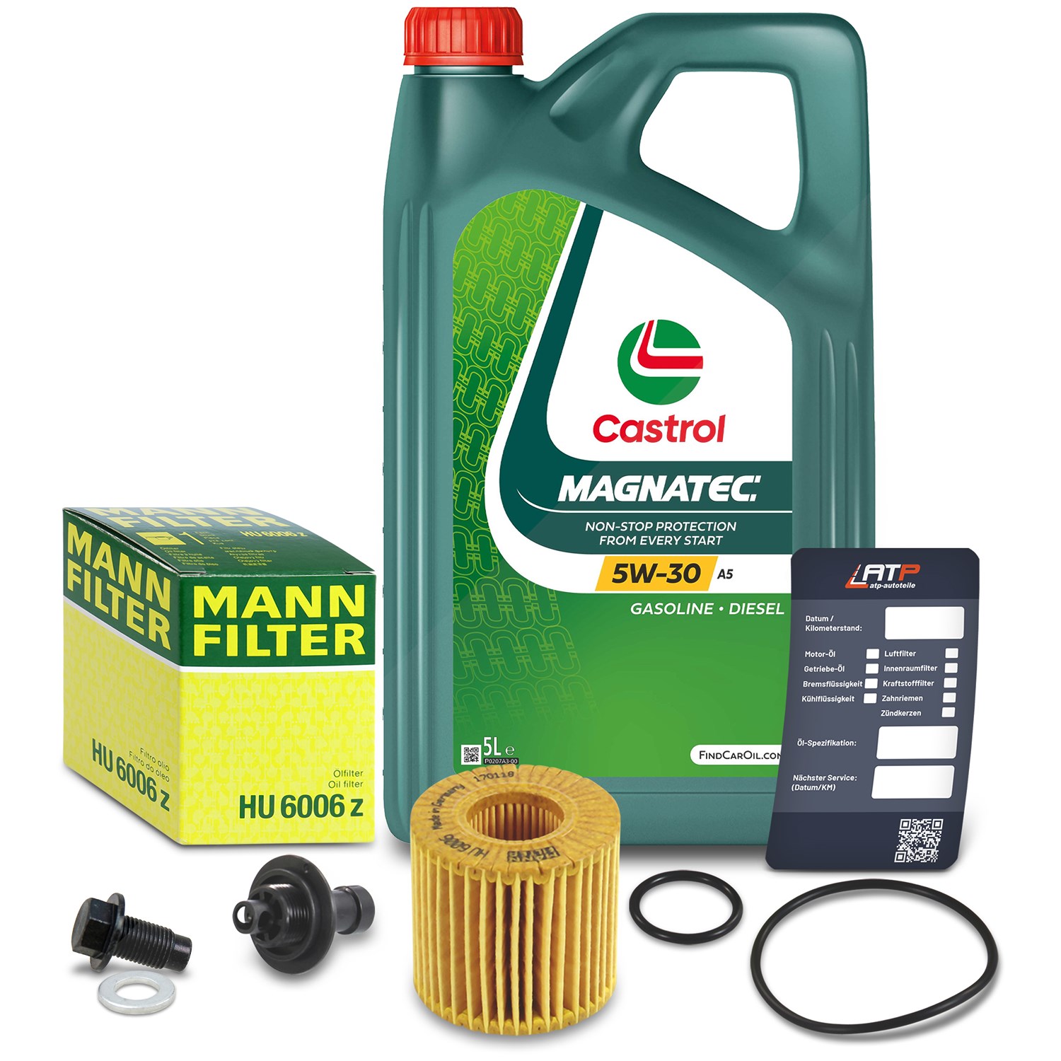 Mann-filter Ölfilter+Schraube+5L Castrol Magnatec 5W-30 A5 [Hersteller-Nr. 10492661] für Daihatsu, Toyota, Subaru