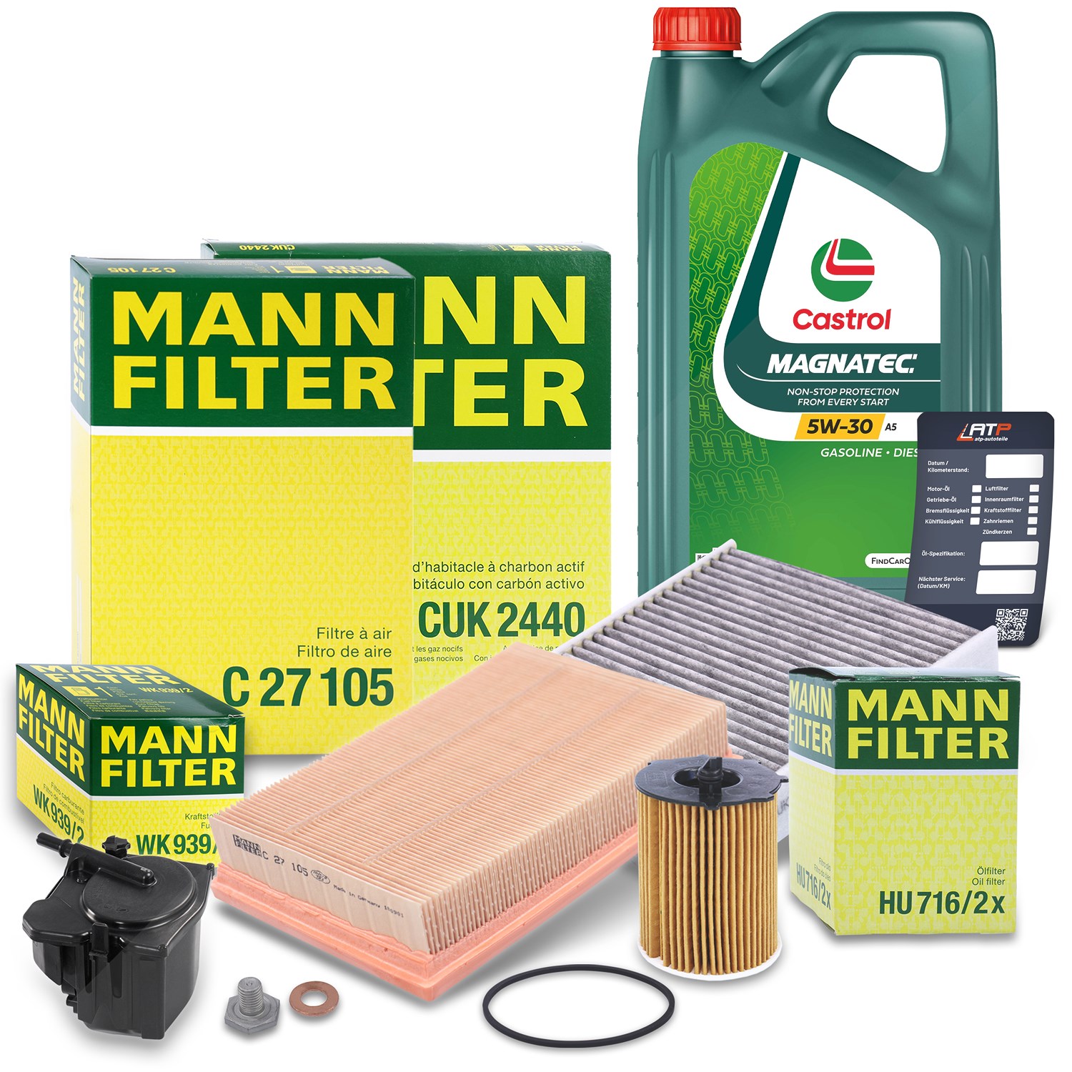 Mann-filter Inspektionspaket B + 5 L CASTROL MAGNATEC 5W-30 A5 [Hersteller-Nr. 10493193] für Volvo, Ford