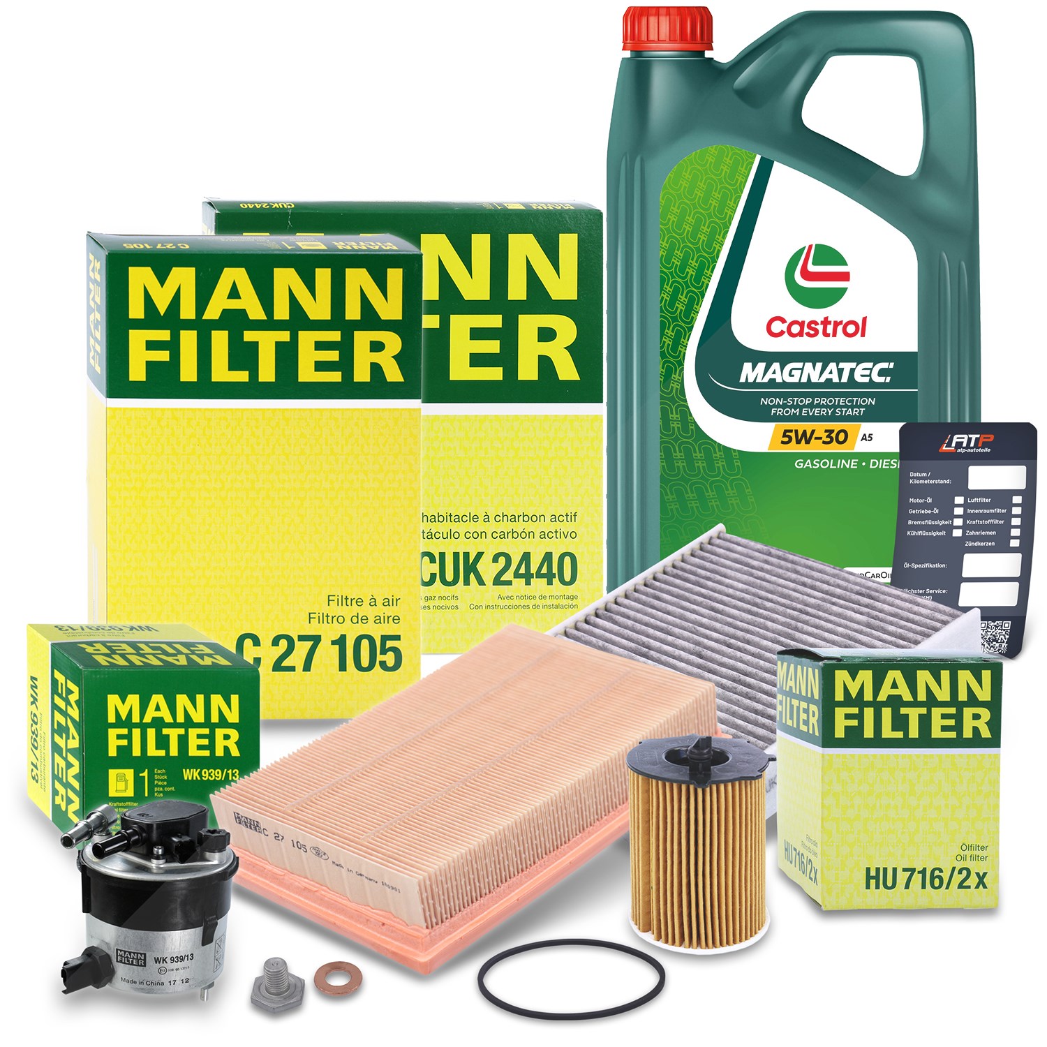 Mann-filter Inspektionspaket B + 5 L CASTROL MAGNATEC 5W-30 A5 [Hersteller-Nr. 10493194] für Volvo, Ford
