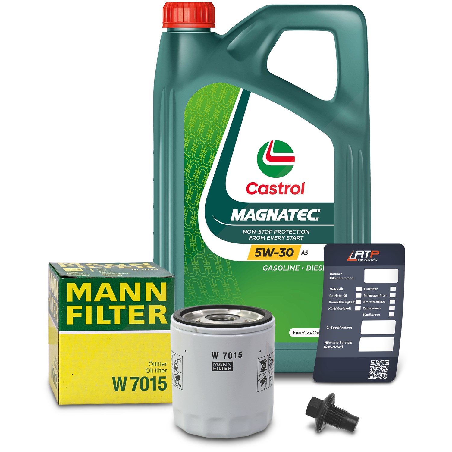 Mann-filter Ölfilter+Schraube+5L Castrol Magnatec 5W-30 A5 [Hersteller-Nr. 10492611] für Volvo, Ford